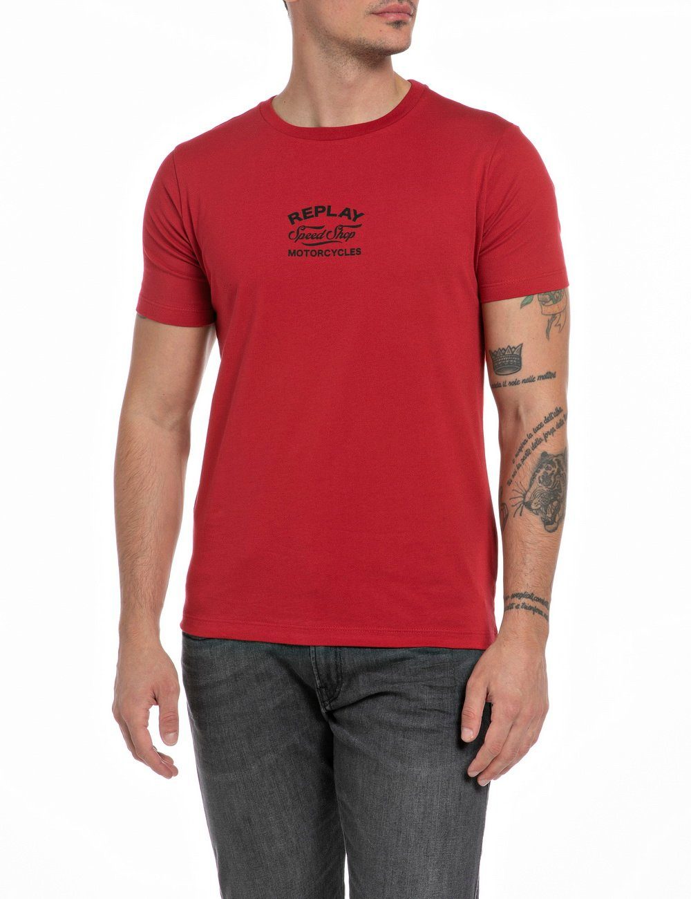 Replay T-Shirt BASIC JERSEY BP Baumwolle aus Red (1-tlg) Chili 665