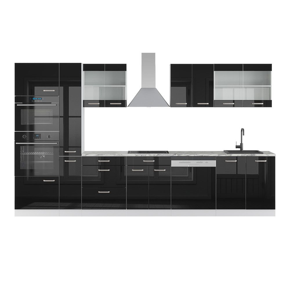 Vicco Küchenzeile R-Line Schwarz Hochglanz/Weiß, 350cm günstig online kaufen
