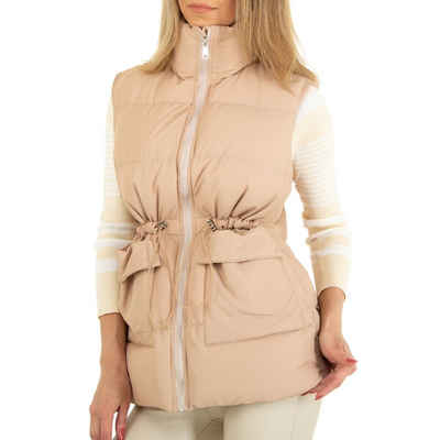 Ital-Design Steppweste Damen Freizeit Gefüttert Winterjacke in Beige