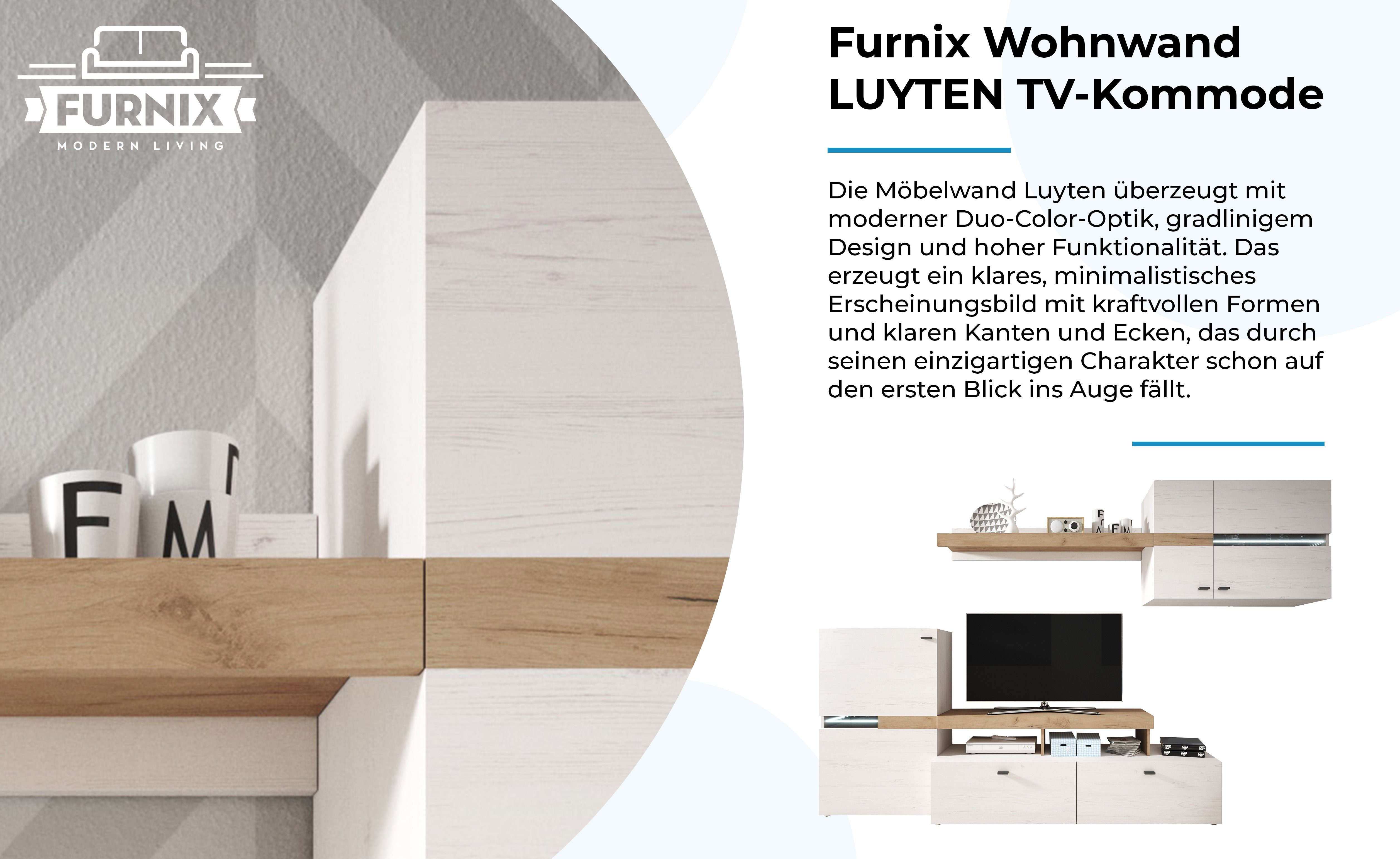 Furnix B260 cm, Wandregal 30/40 H172 LED, x made hochwertig, ohne TV-Kommode Kiefer/Goldeiche in EU Andersen LUYTEN Wohnwand x