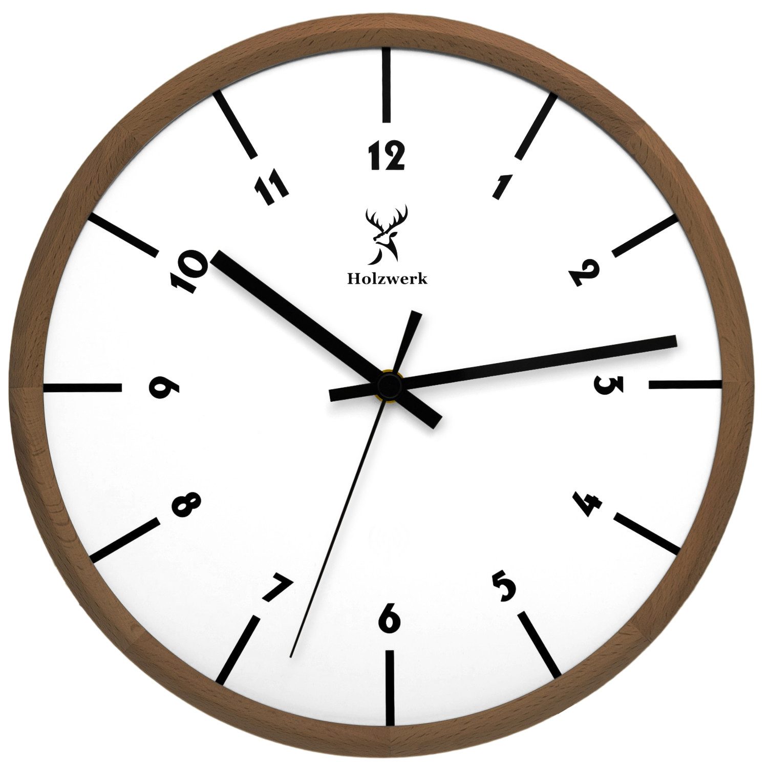 Holzwerk Wanduhr moderne Designer Quarz Holz Wand Uhr, braun, weiß (Nahezu günstig online kaufen