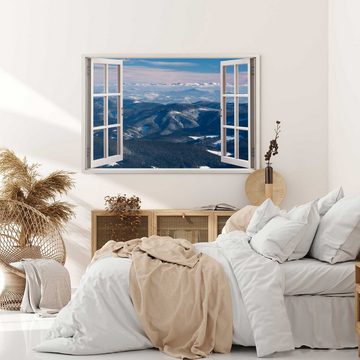 Sinus Art Leinwandbild Wandbild 120x80cm Fensterbild Berge Gebirge Natur Horizont Schneegipfe, (1 St)