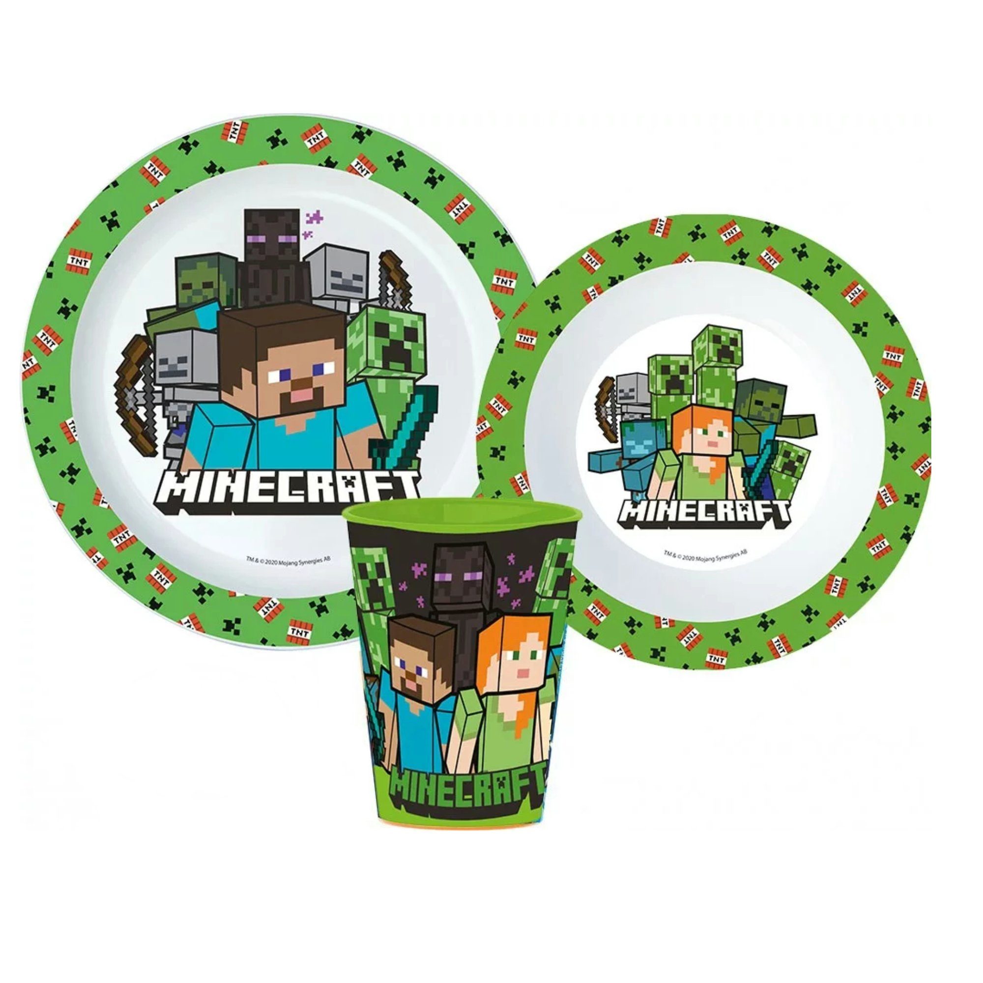Minecraft Kindergeschirr-Set Minecraft Steve and Alex Kinder Set Teller Schüssel Becher