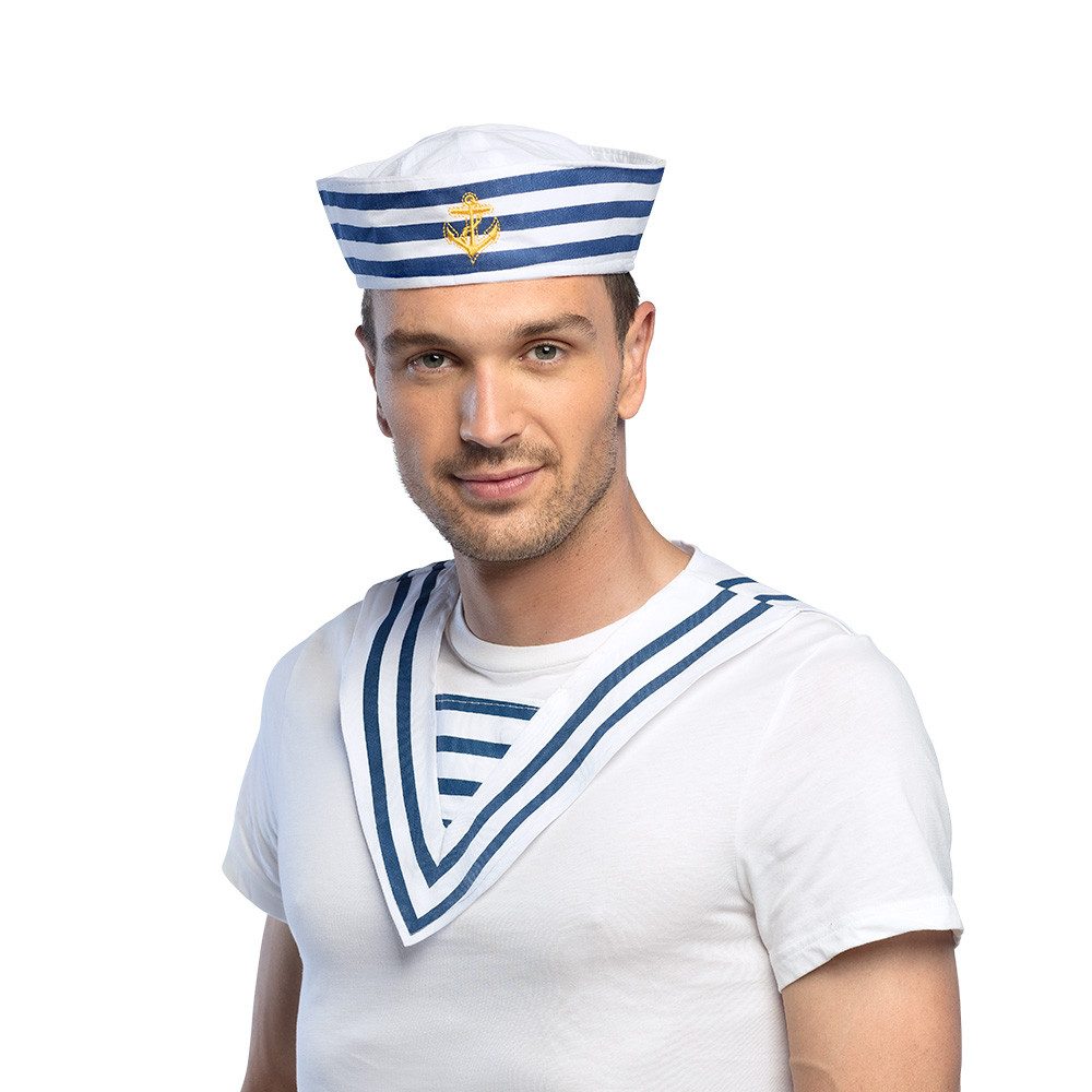 Party Factory Kostüm Matrosenkragen blaue Streifen Seemann Accessoire für Marine Matrosen, Klassischer Matrosenkragen in Blau-Weiß