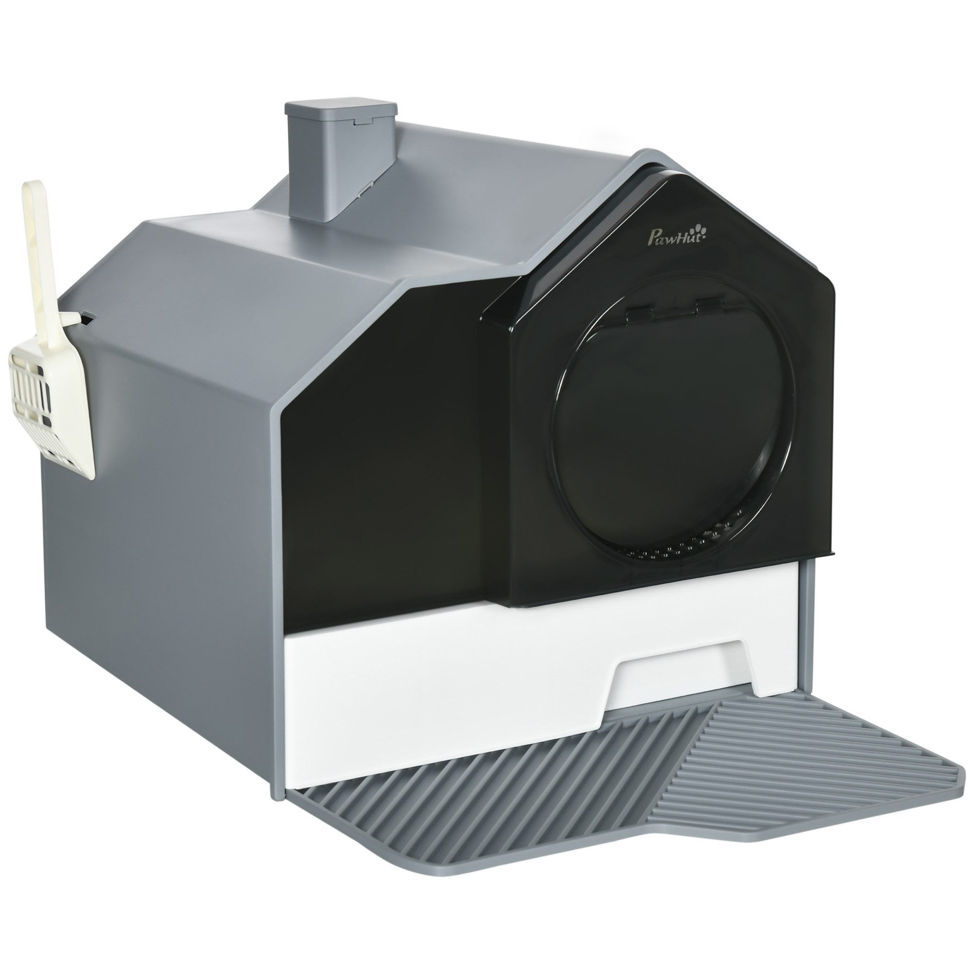 PawHut Katzentoilette Katzenklo mit Schublade Haube, ABS, Kunststoff, Weiß+Grau, Grau 47L x 45B x 42H cm