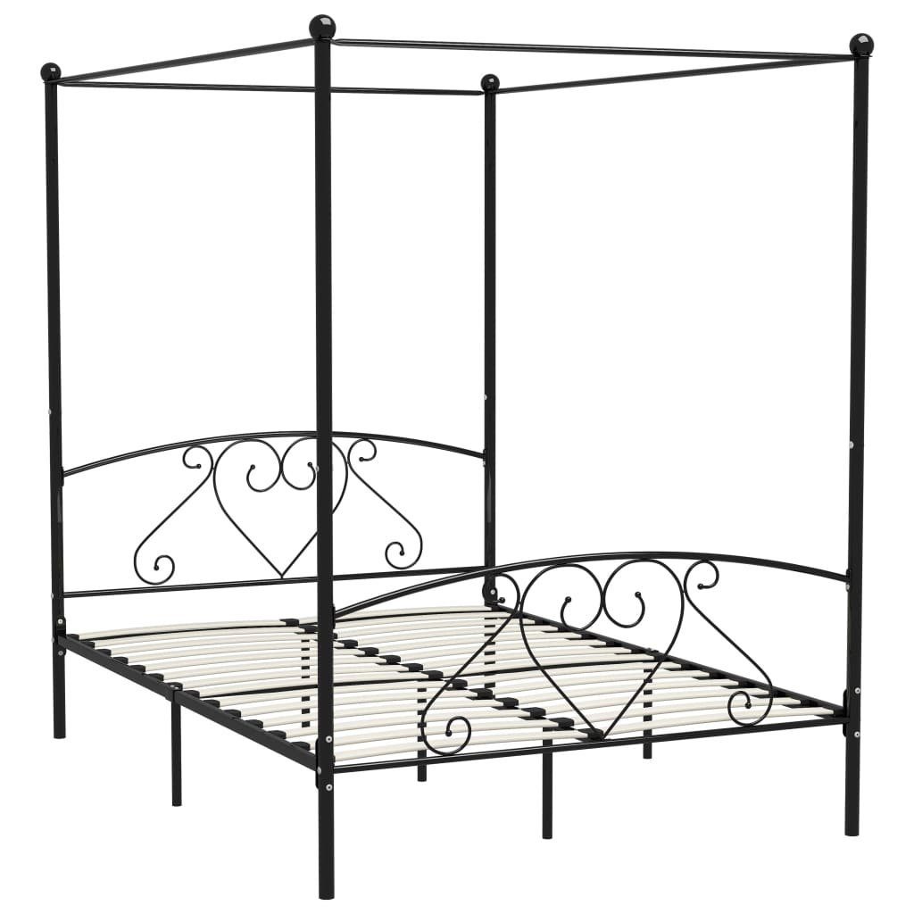 Himmelbett 160 x 200 cm Himmelbett Bettgestell Metallbett Schlafzimmer Schwarz Me