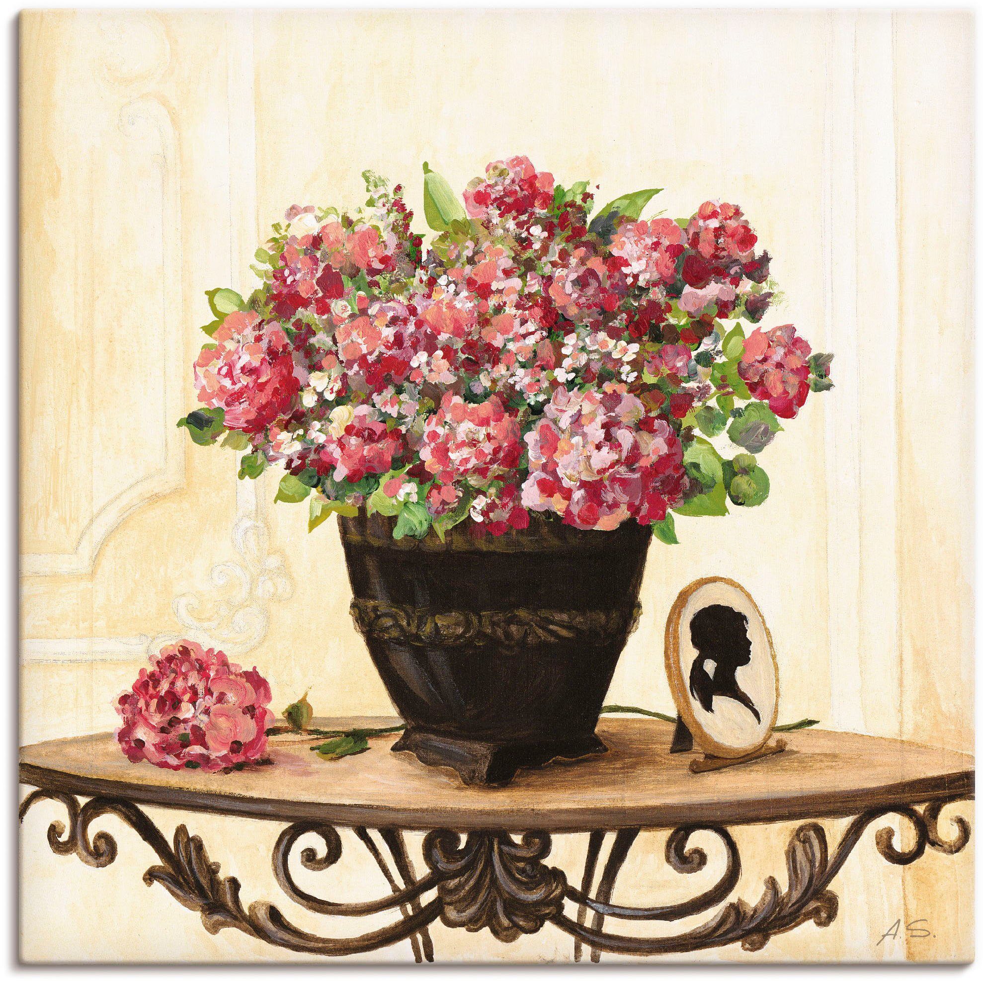 als Wandaufkleber Poster St), Arrangements in Alubild, Bouquet versch. (1 Größen roten von oder Artland Wandbild Leinwandbild, Hortensien,