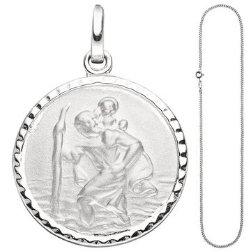 Schmuck Krone Goldkette Amulett Christopherus & Halskette 50cm, 925 Silber, Silber 925
