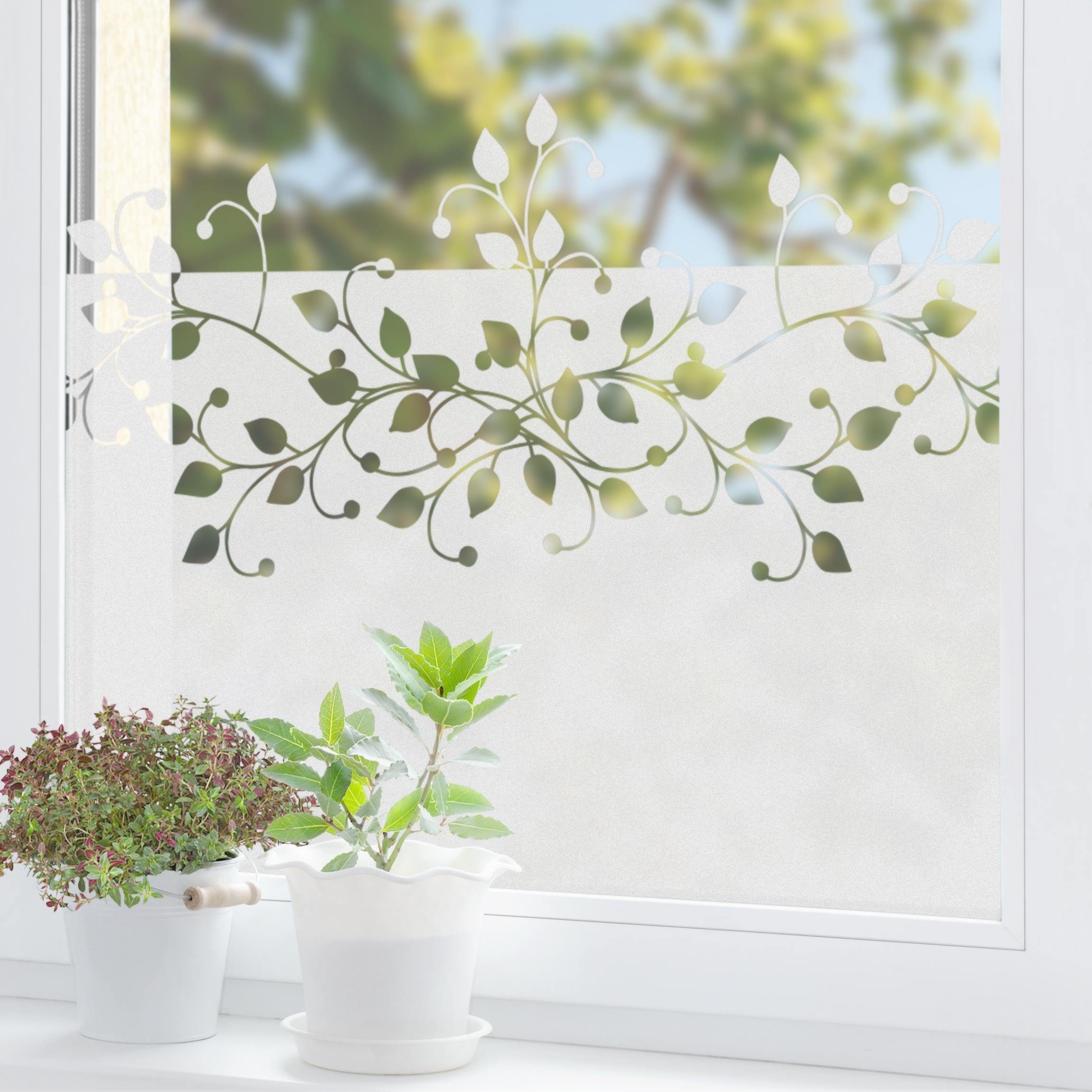 Fensterfolie statisch haftend Motiv Fensterdeko Geschmeidige Ranke Bordüre Blume