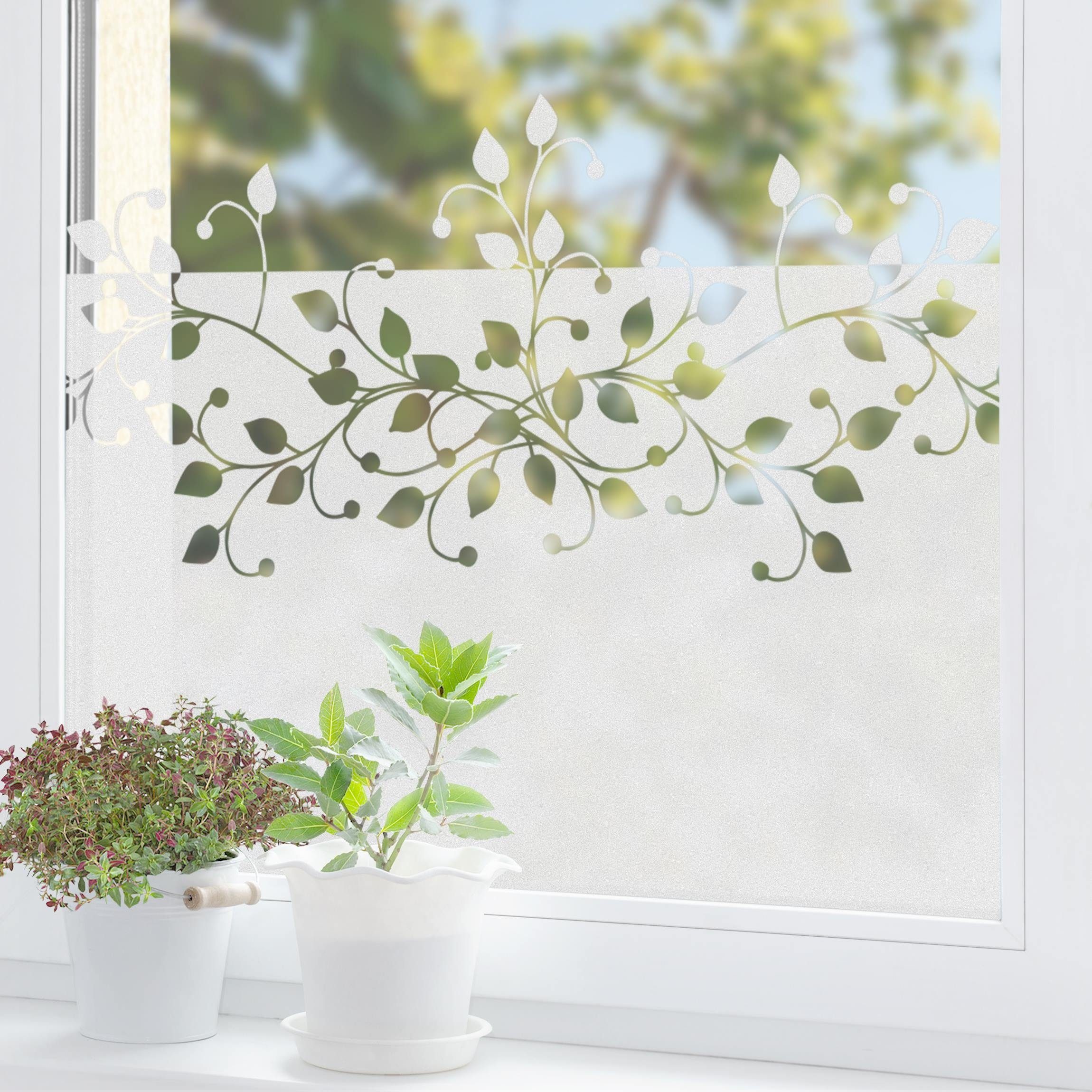 Fensterfolie statisch haftend Motiv Fensterdeko Geschmeidige Ranke Bordüre Blume, Bilderdepot24, blickdicht, Innen Fenster Tür Balkontür Küche Badezimmer Wohnzimmer Schlafzimmer