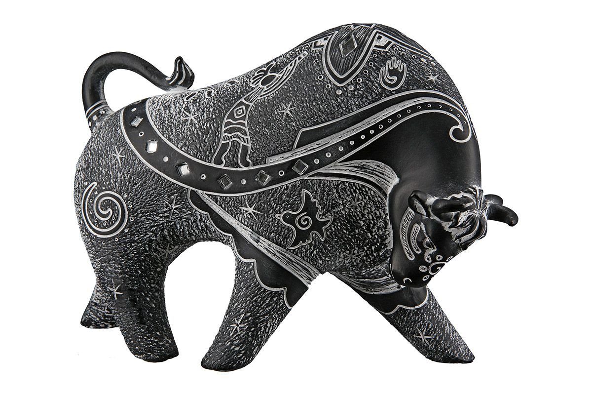 GILDE Dekoobjekt 2er Spiegelp Poly Set Symbolen mit Stier und schwarz/grau weißen Simbo