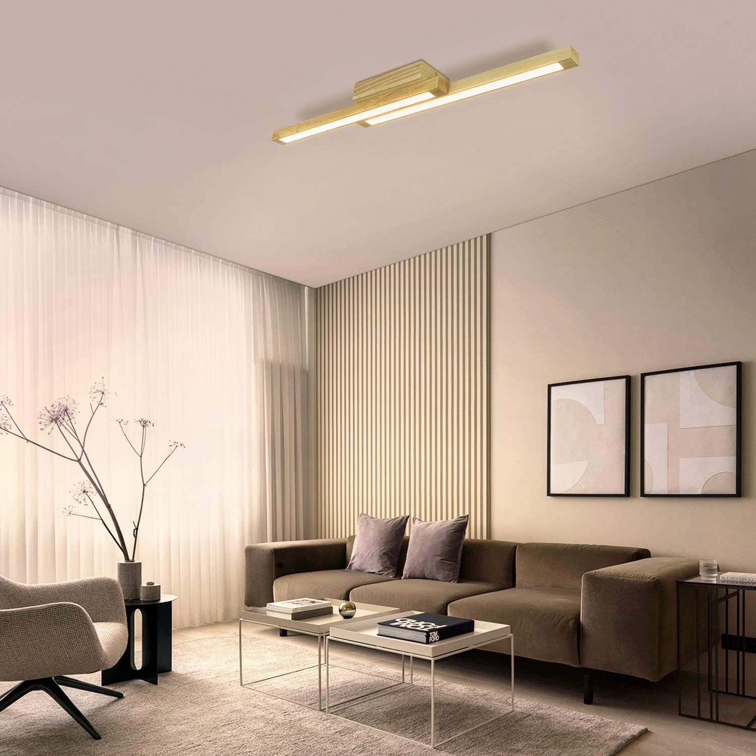 ZMH LED Deckenleuchte 2-flammig Holz Innen günstig online kaufen