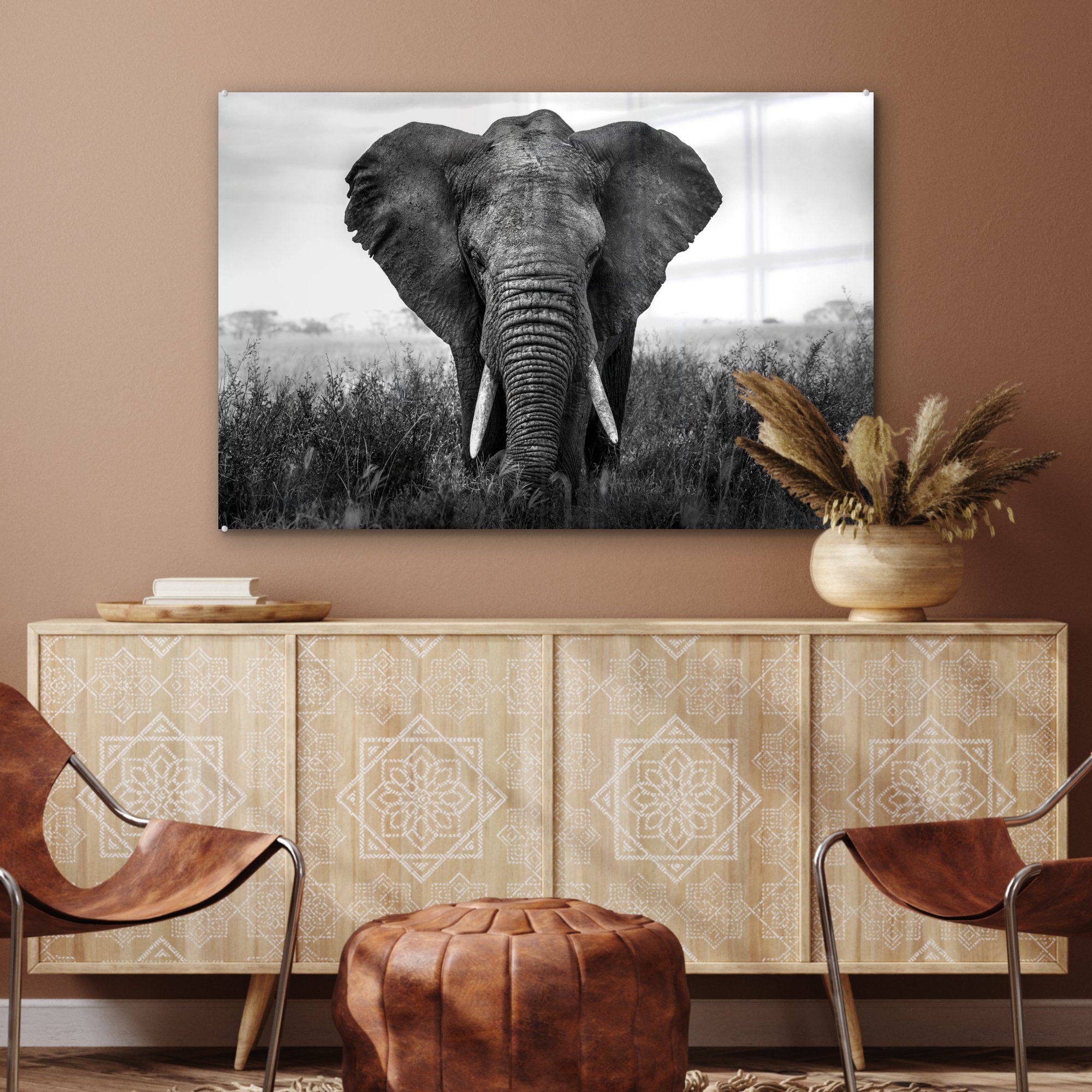 Acrylglasbilder und, Elefant Acrylglasbild (1 - schwarz im Wohnzimmer MuchoWow Gras Schlafzimmer St), & Serengeti-Nationalpark Afrikanischer im