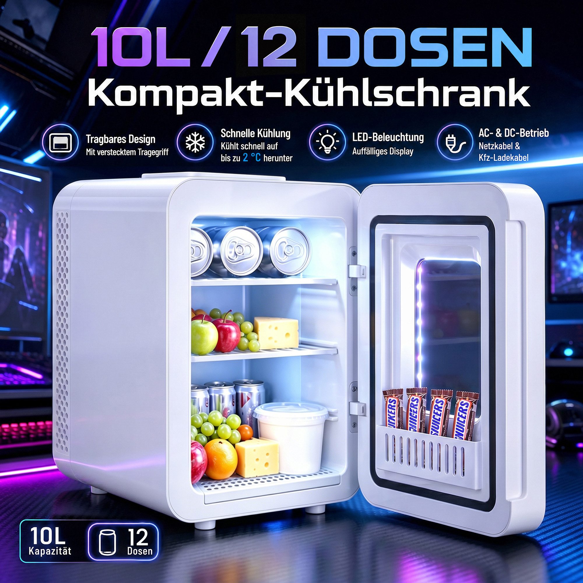 Rebonique Table Top Kühlschrank JY-E-15L, 10/15L Mini Kühlschrank, 18°C unter Umgebungstemperatur - 60°C