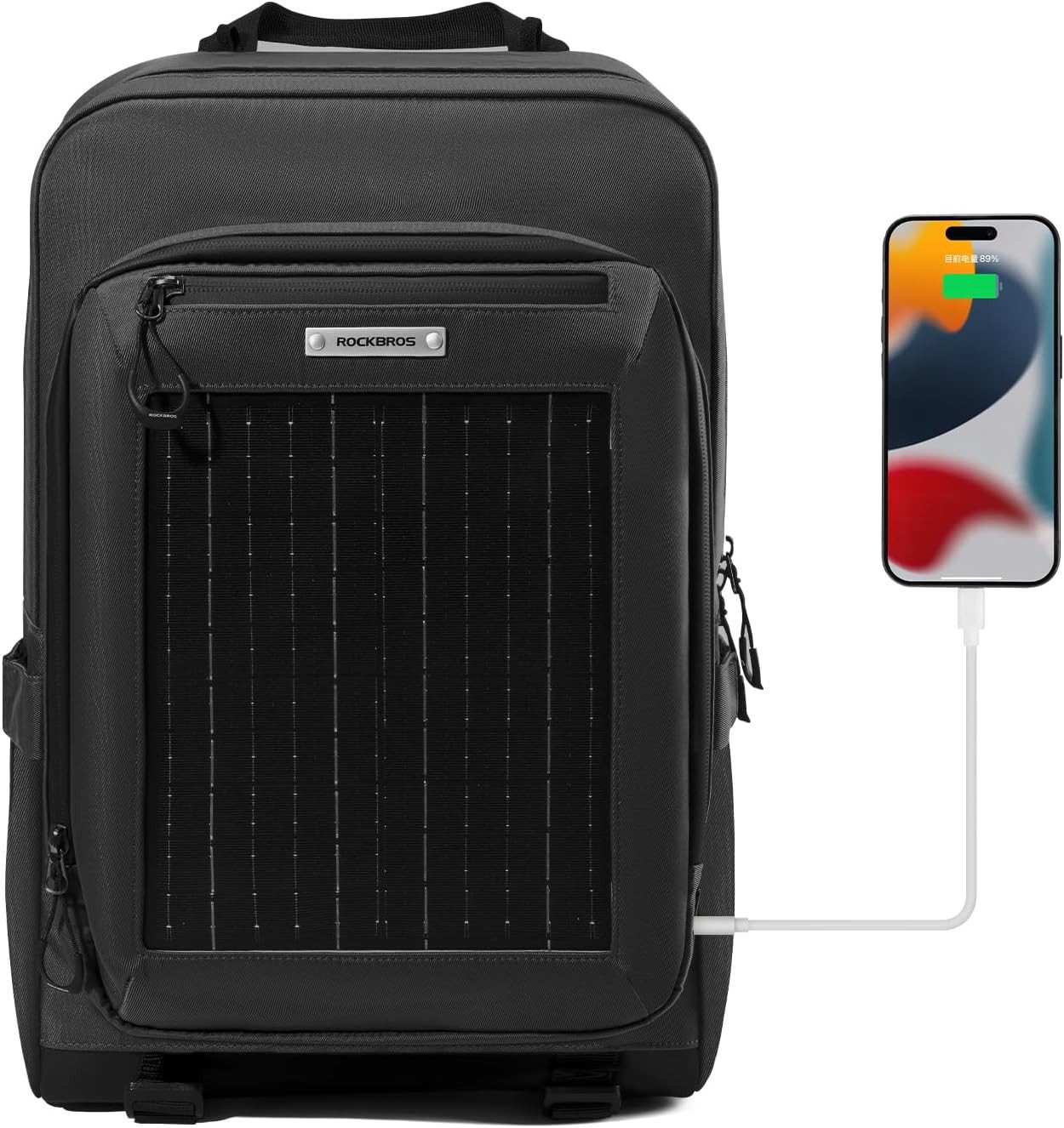 ROCKBROS Fahrradrucksack 20L Solarrucksack mit Solarpanel und USB-Anschluss Schwarz