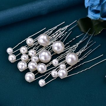 Viellan Diadem 20 Stück U-förmige Perlen-Haarnadeln, Brautschmuck, Haarschmuck, Braut Haarkamm