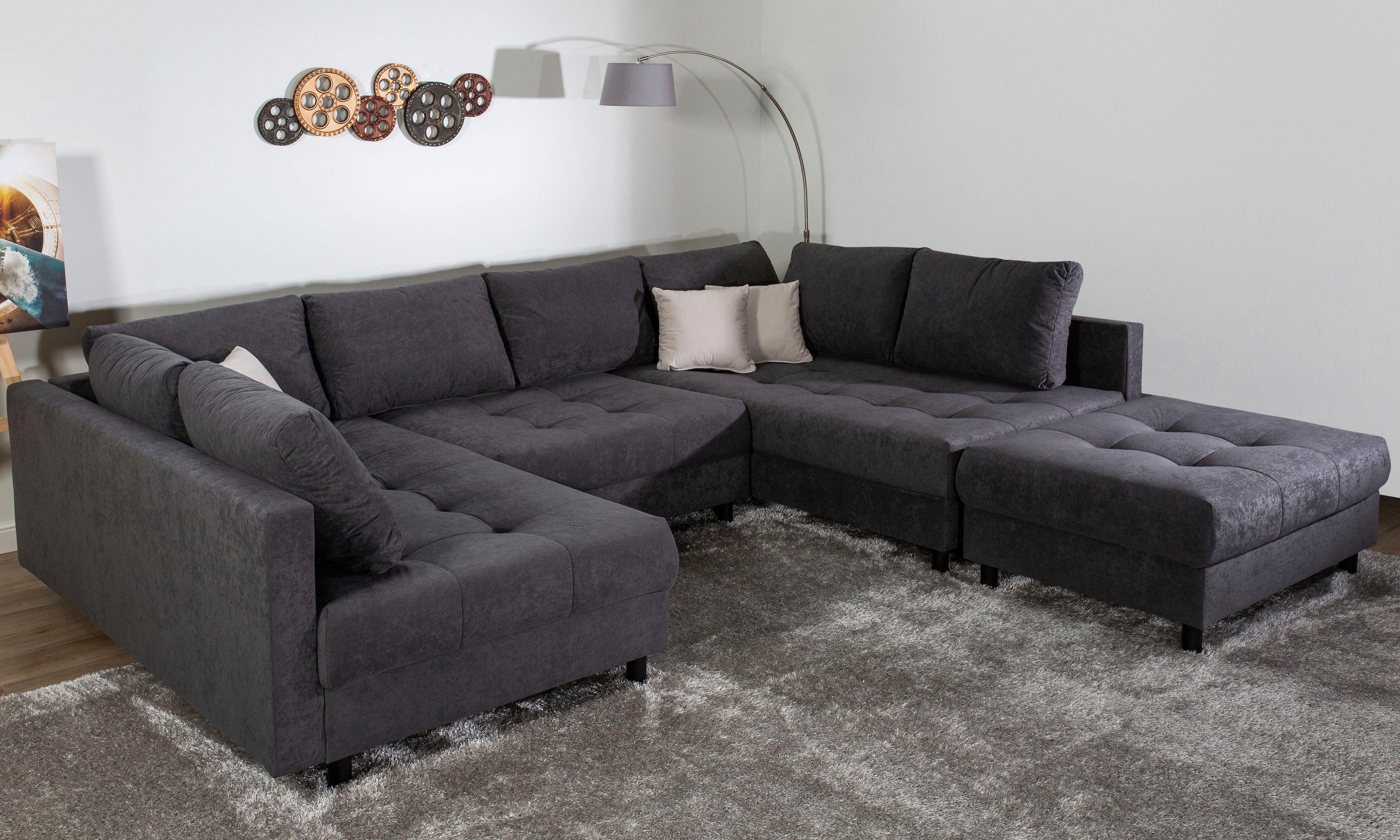 COLLECTION AB Wohnlandschaft Toni U-Form, B: 298 cm, Set: Sofa & Hocker, 3 Zierkissen, Federkern