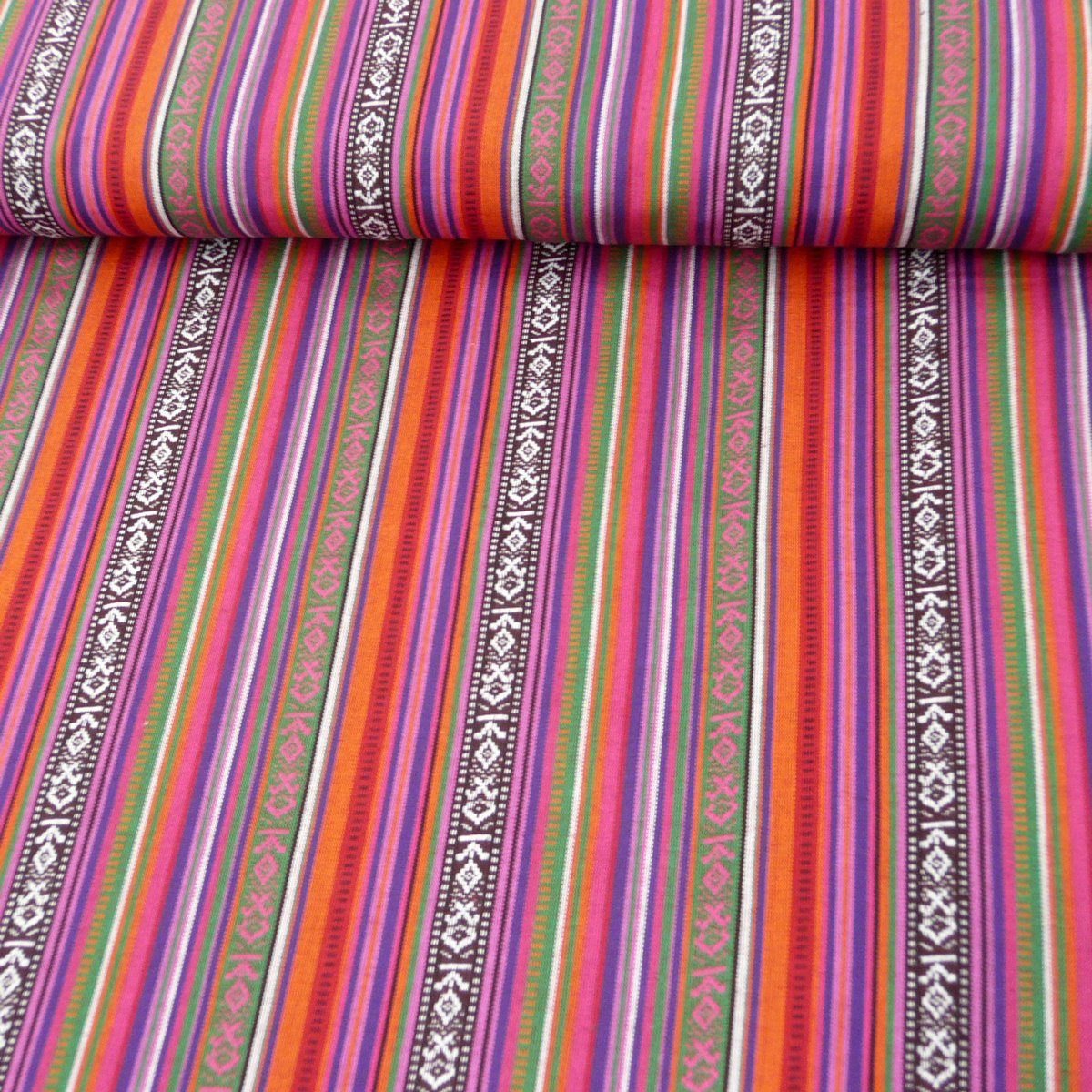 SCHÖNER LEBEN. Stoff Stoff Meterware Polyester Streifen MEXICO rot pink grün blau 150cm, pflegeleicht