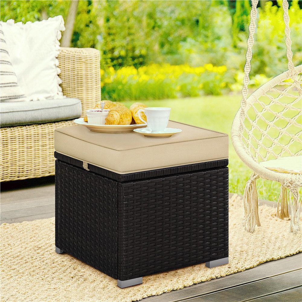 Yaheetech Hocker Sitzhocker mit Stauraum & Abnehmbarem Sitzkissen, 2 STK. Sitzgelegenheit fürs Wohnzimmer/Eingangsbereich/Balkon/Garten