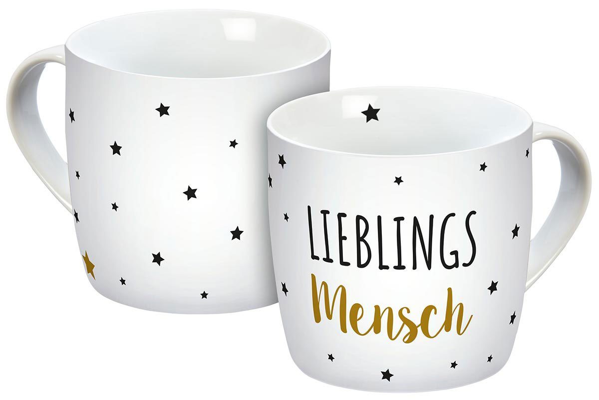 Geda Labels GmbH Tasse Lieblingsmensch Sterne, Porzellan, Weiß, 300 ml, spülmaschinengeeignet