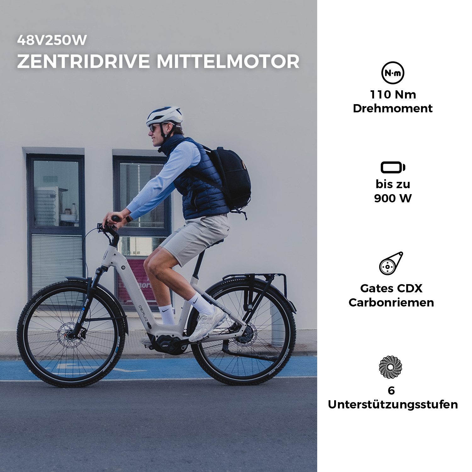 DERUIZ E-Bike Trekkingrad Mica pro 28 Zoll/29 Zoll, Mittelmotor 110Nm, 180km, Riemenantrieb, Nabenschaltung, Mittelmotor, 720 Wh, (Trittfrequenz- und Drehmomentsensor Lockout-Federgabel Tiefeinsteiger)