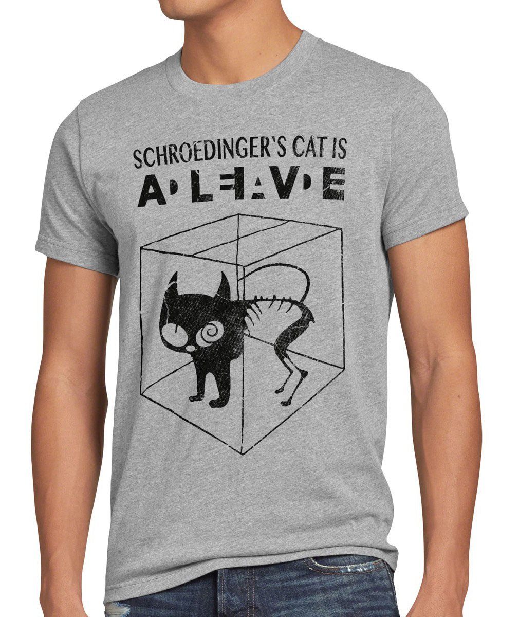 style3 Print-Shirt Herren T-Shirt Schroedinger's Katze Big Bang Sheldon schrödingers Theory cat neu grau meliert