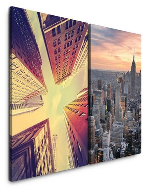 Sinus Art Leinwandbild 2 Bilder je 60x90cm New York Wolkenkratzer Architektur Großstadt Gebäude Hochhäuser Mega City