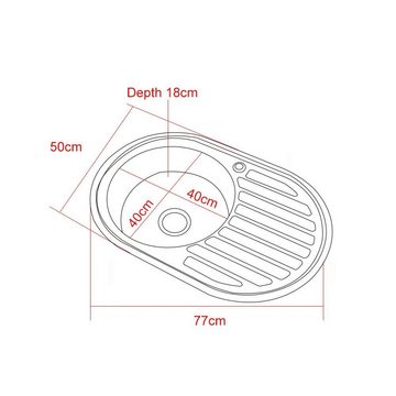 Melko Edelstahlspüle Küchenspüle Einbauspüle 77x50CM Rund aus Edelstahl mit Ablage Rundbecken Spülbecken Siphon Einbauspülbecken Auflage Edelstahlspüle, Rund, (Stück), Anti-Kondensbeschichtung