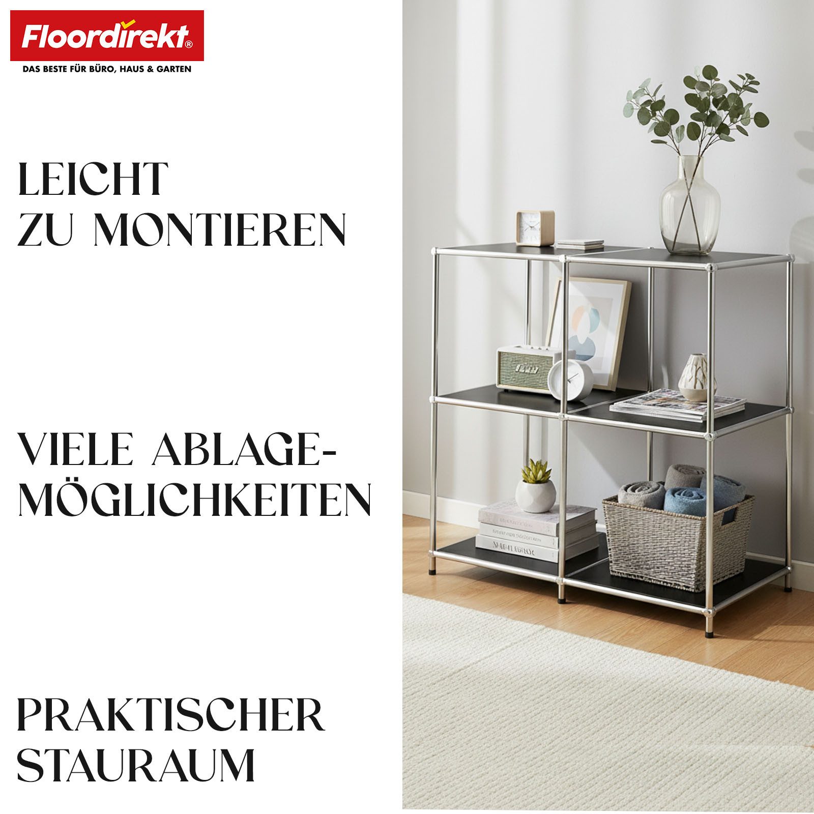 Floordirekt Sideboard Concept Epure MK-027 Metallregal, B78 × T40 × H82 cm, diverse Farben (modular, kratzfeste Pulverbeschichtung), offenes Ablageregal mit ver – Bild 4 von 5