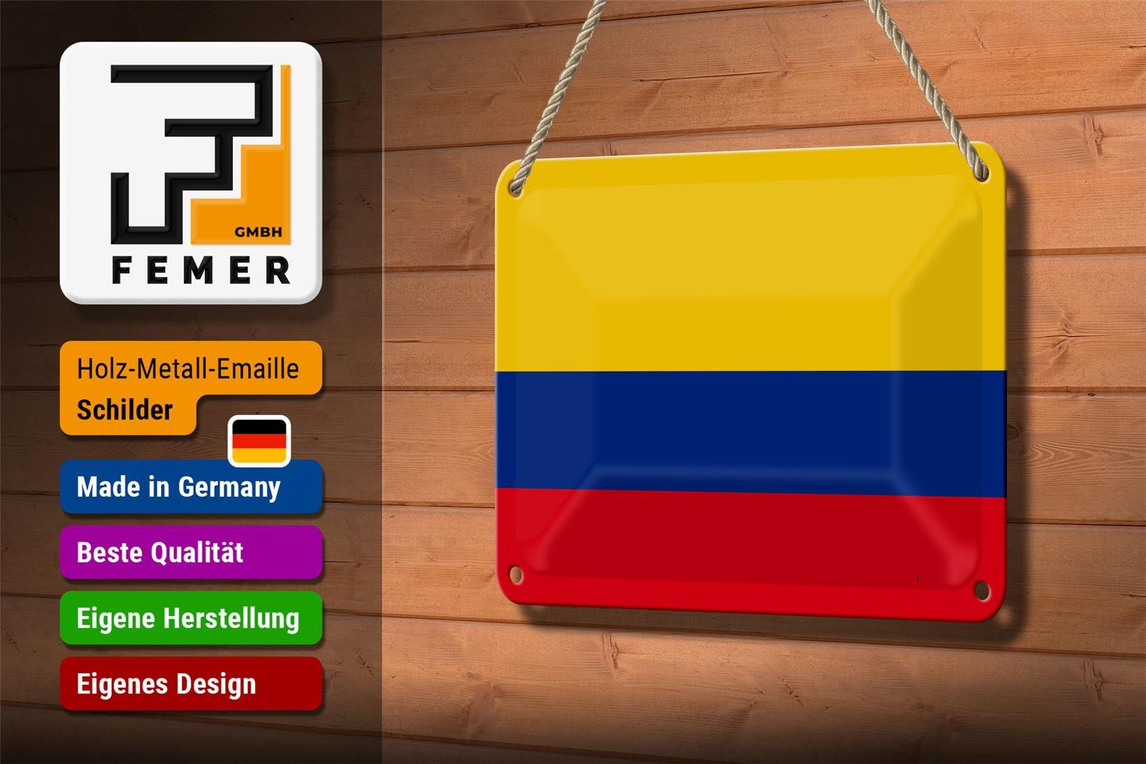 Femer GmbH Metallschild Flagge Kolumbiens 18x12cm Flag of Colombia, (1 St), gewölbte Oberfläche, abgerundete Ecken, umgeschlagene Kanten