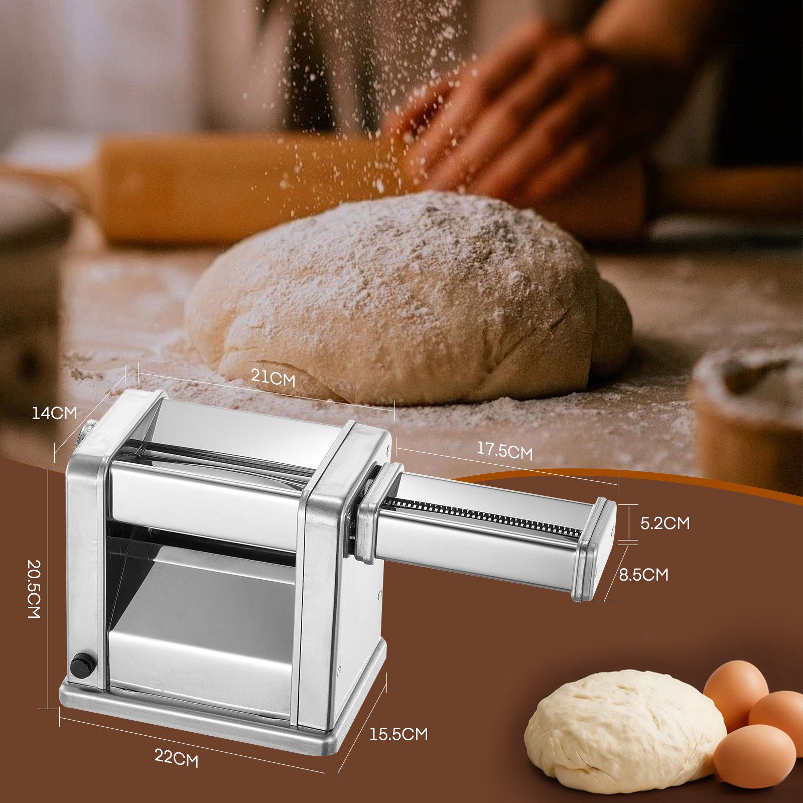 FOHERE Nudelmaschine Elektrische Nudelmaschine, 7 Stärken Einstellbar, 60 W, Nudelwalze und 2x Pasta-Schneideinsätze 1.5 mm und 6.6 mm – Bild 4 von 5