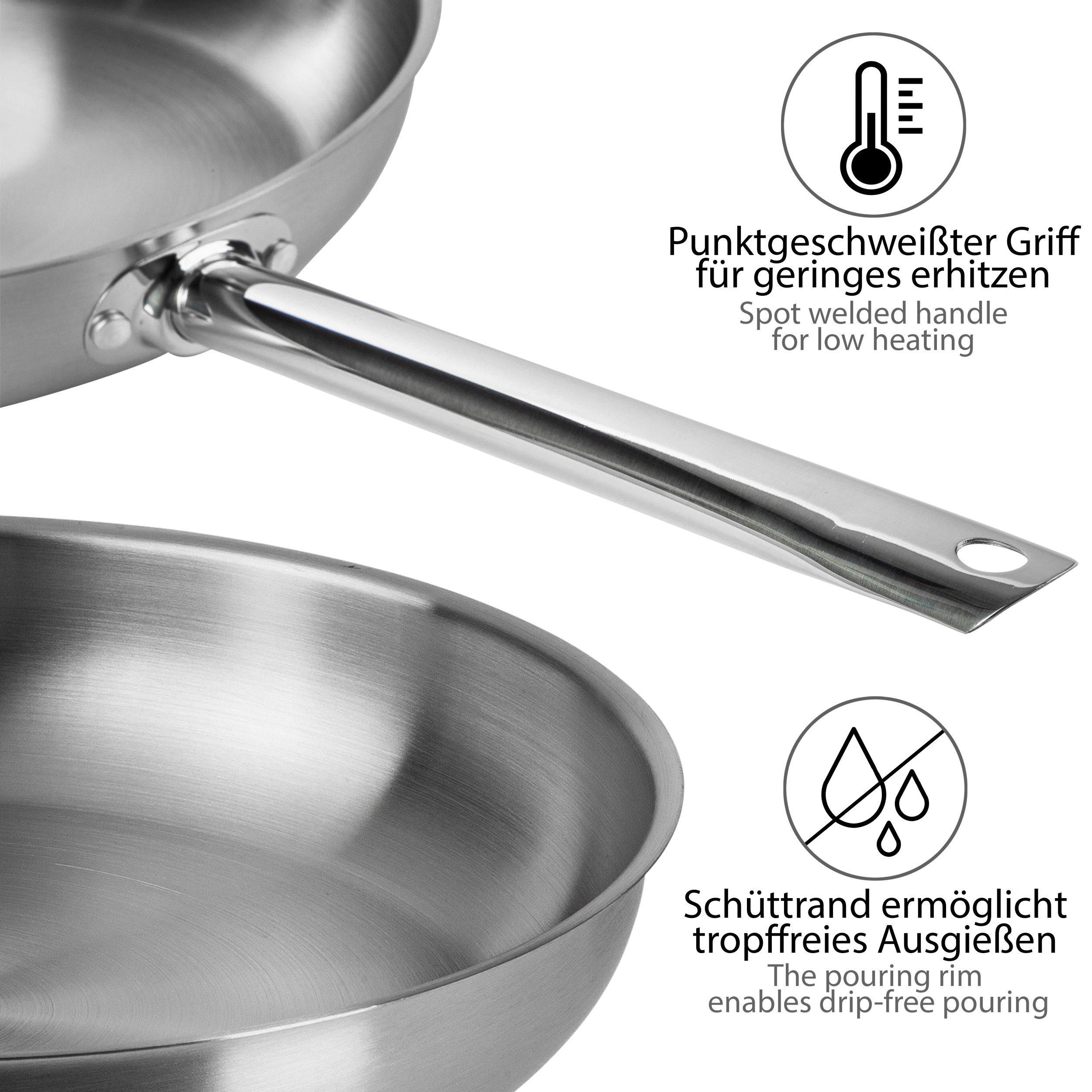 ONVAYA Bratpfanne Edelstahlpfanne, Wok, Bratpfanne, Induktion, Edelstahl – Bild 4 von 5