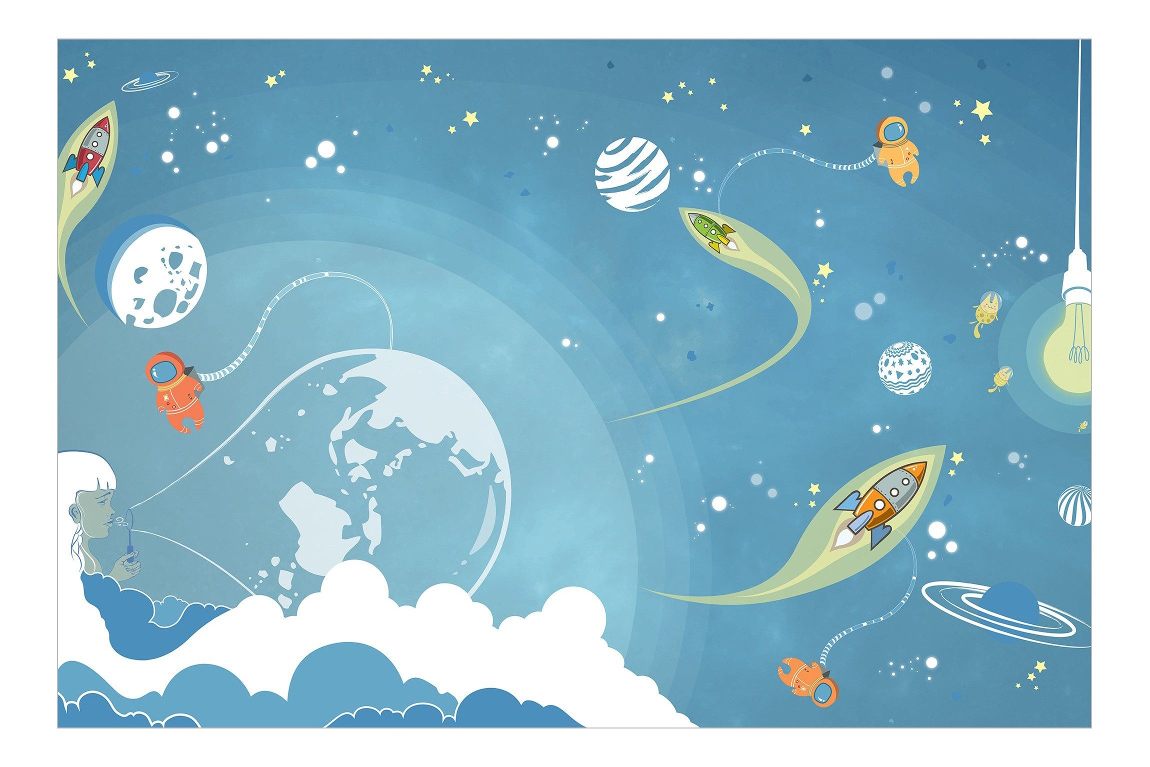 Bilderdepot24 Kindertapete Kinderzimmer Buntes Weltraumtreiben Kinder günstig online kaufen