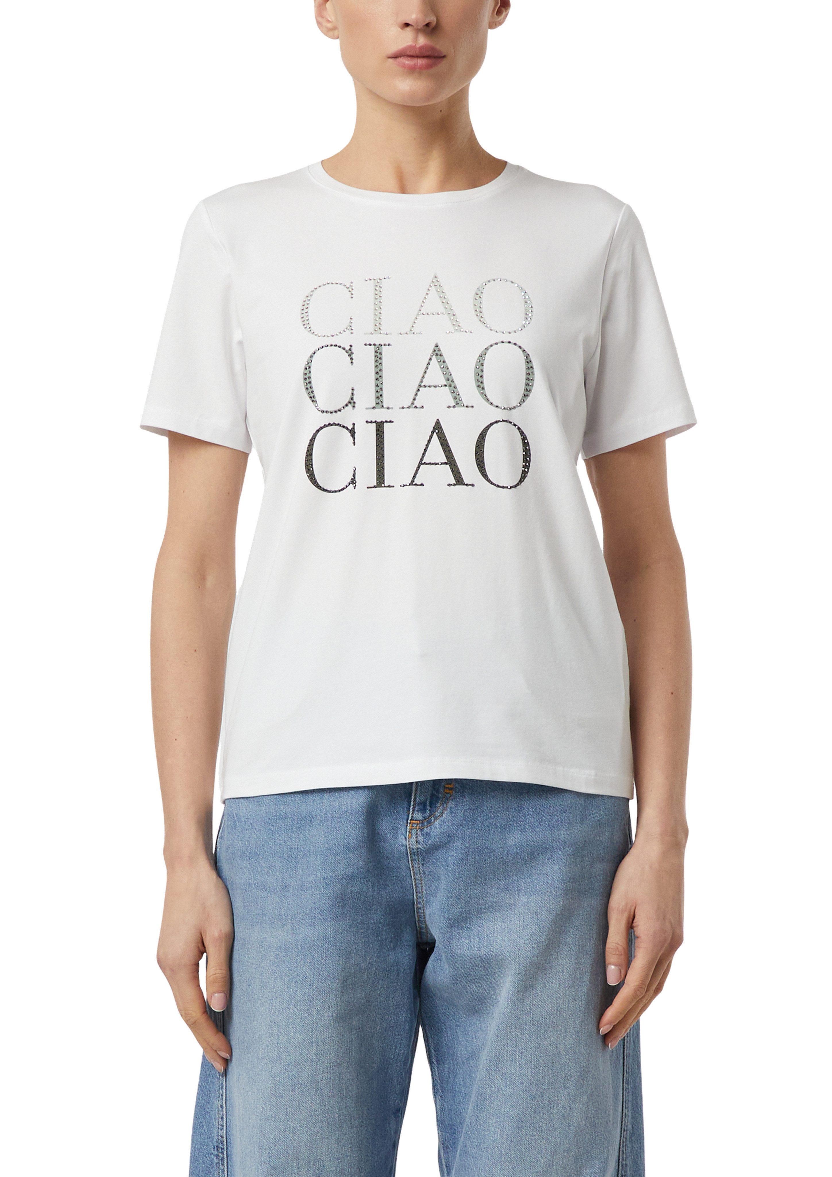 comma T-Shirt mit Druck und Glitzersteinen