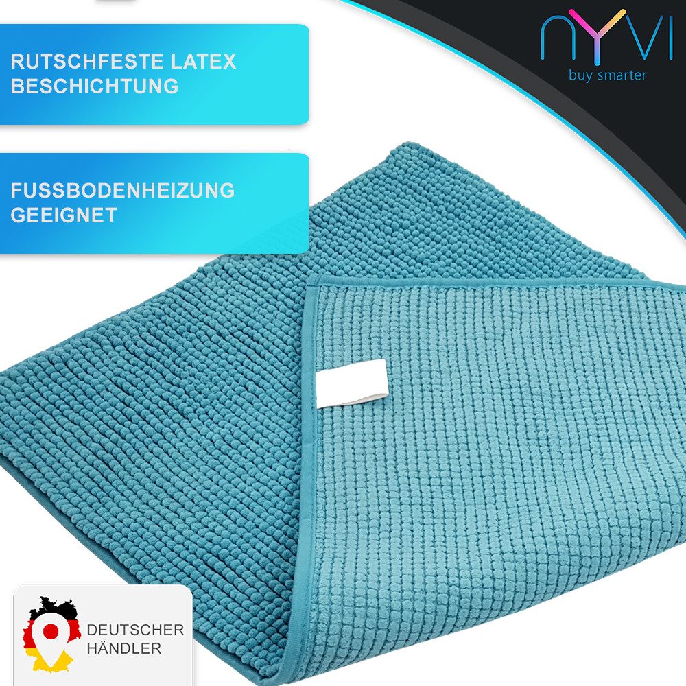 NYVI Badematte Badematte NYVISpa Chenille Badezimmerteppich, Höhe 20 mm, Polyester, Rutschfest, Saugfähig, Schnell Trocknend, Fußbodenheizung geeignet