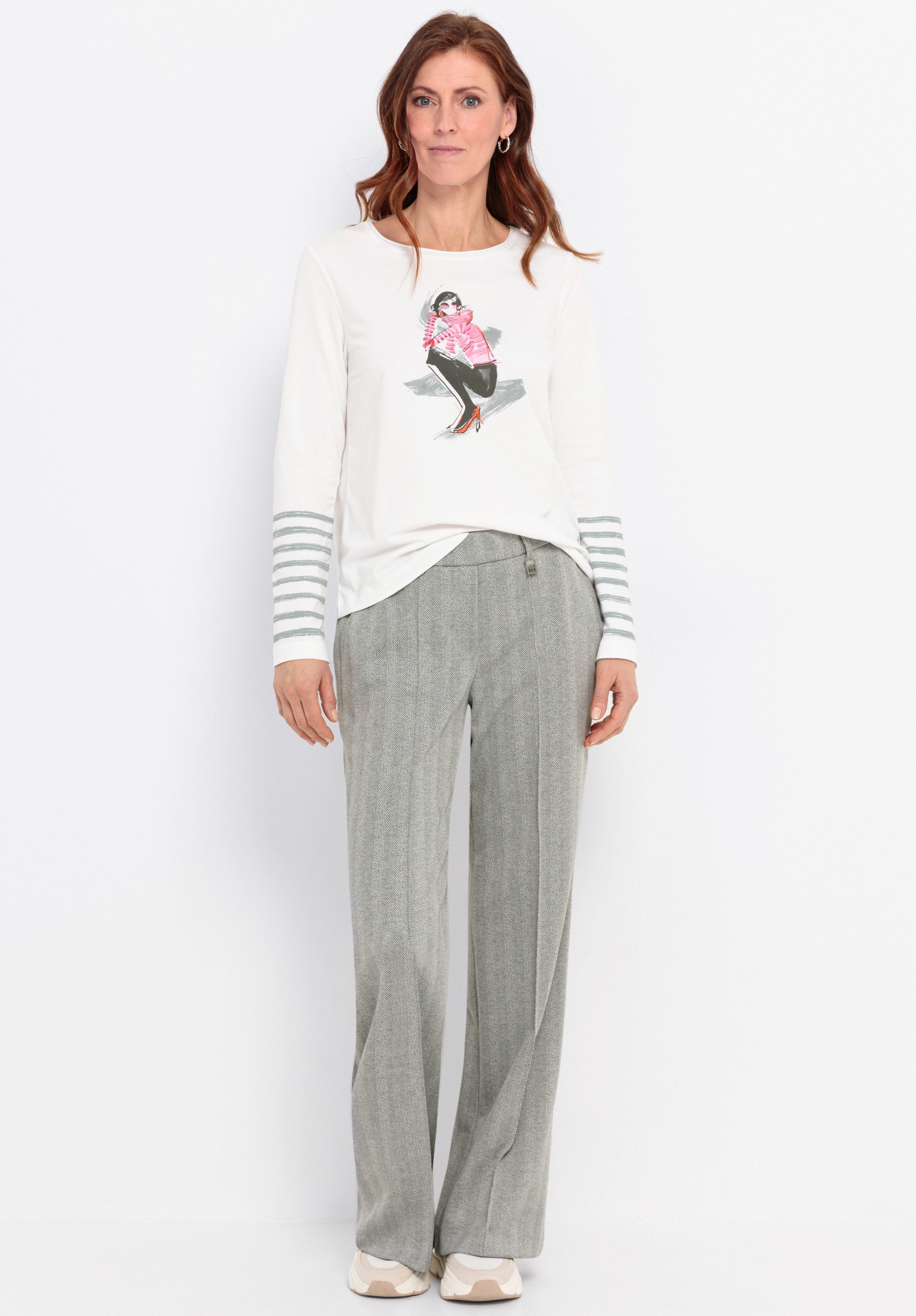 bianca Stretch-Hose PARIGI in angesagtem Fischgrät-Muster