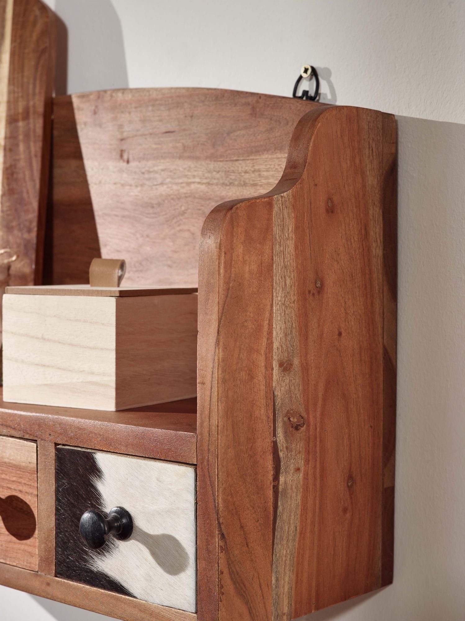 Wandregal Gewürzregal Handgemachte Akazien-Massivholz aus mit DESIGN Schublade, KADIMA