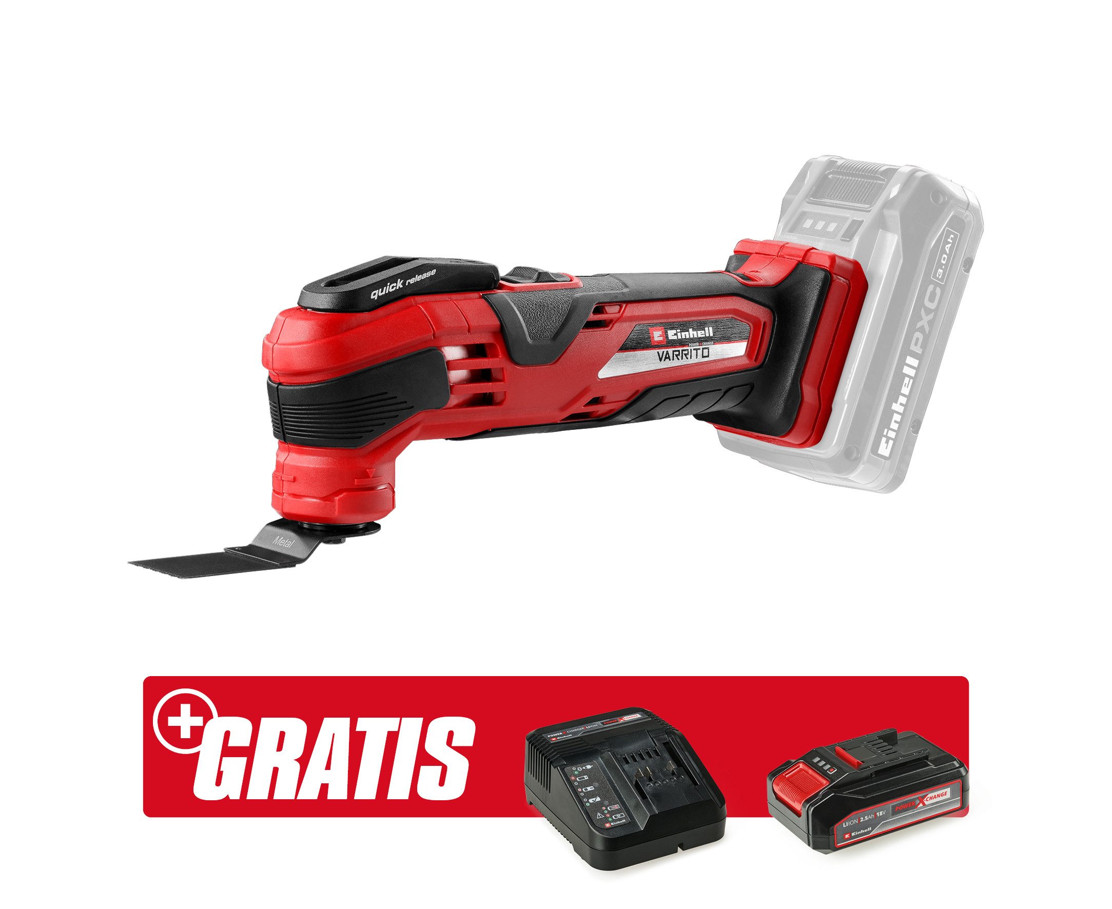 Einhell Akku-Multifunktionswerkzeug VARRITO + 2,5Ah St.-Kit, 18 V, Set, inkl. Akku und Ladegerät