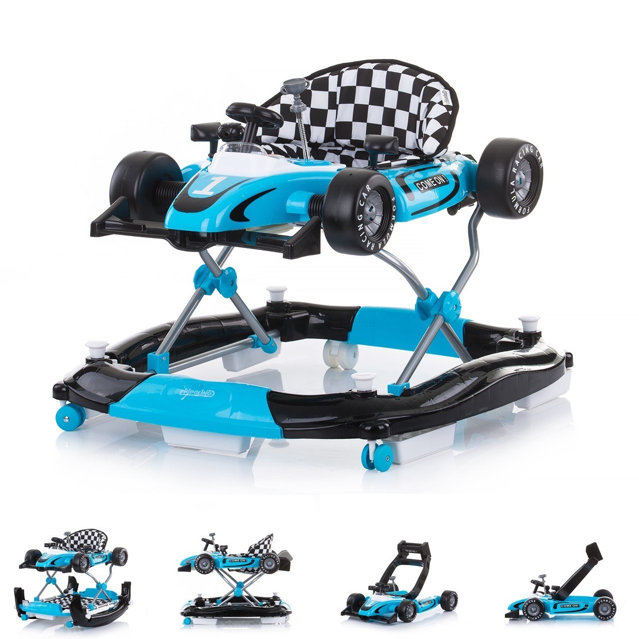 Chipolino Lauflernhilfe Lauflernwagen 4 in 1 Racer, verstellbar, Wippe, Activitycenter blau