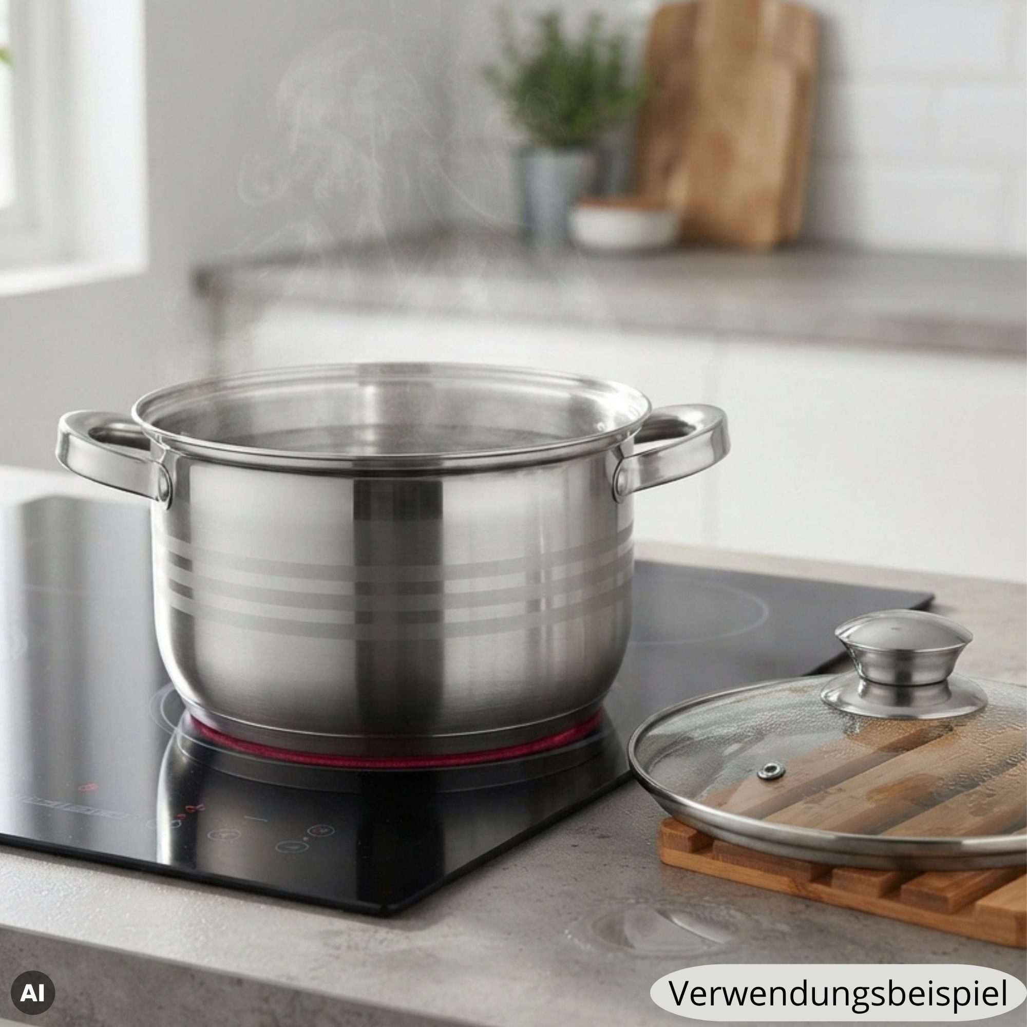 4BIG.fun Suppentopf Edelstahl Kochtopf 6 L mit Glasdeckel - Profi-Topf 24 cm Kapselboden, Edelstahl (Gemüsetopf Fleischtopf Schmortopf, Kapselboden Literskala D – Bild 3 von 5