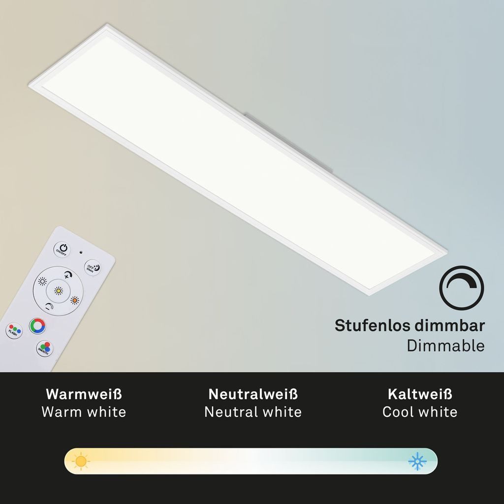 Briloner Leuchten LED Deckenleuchte 7154-016, Dimmfunktion, LED fest integriert, 2700K - Extra-Warmweiß, Deckenlampe, 119,6x29,6x6,5cm, Weiß, 40W, Wohnzimmer, Schlafzimmer