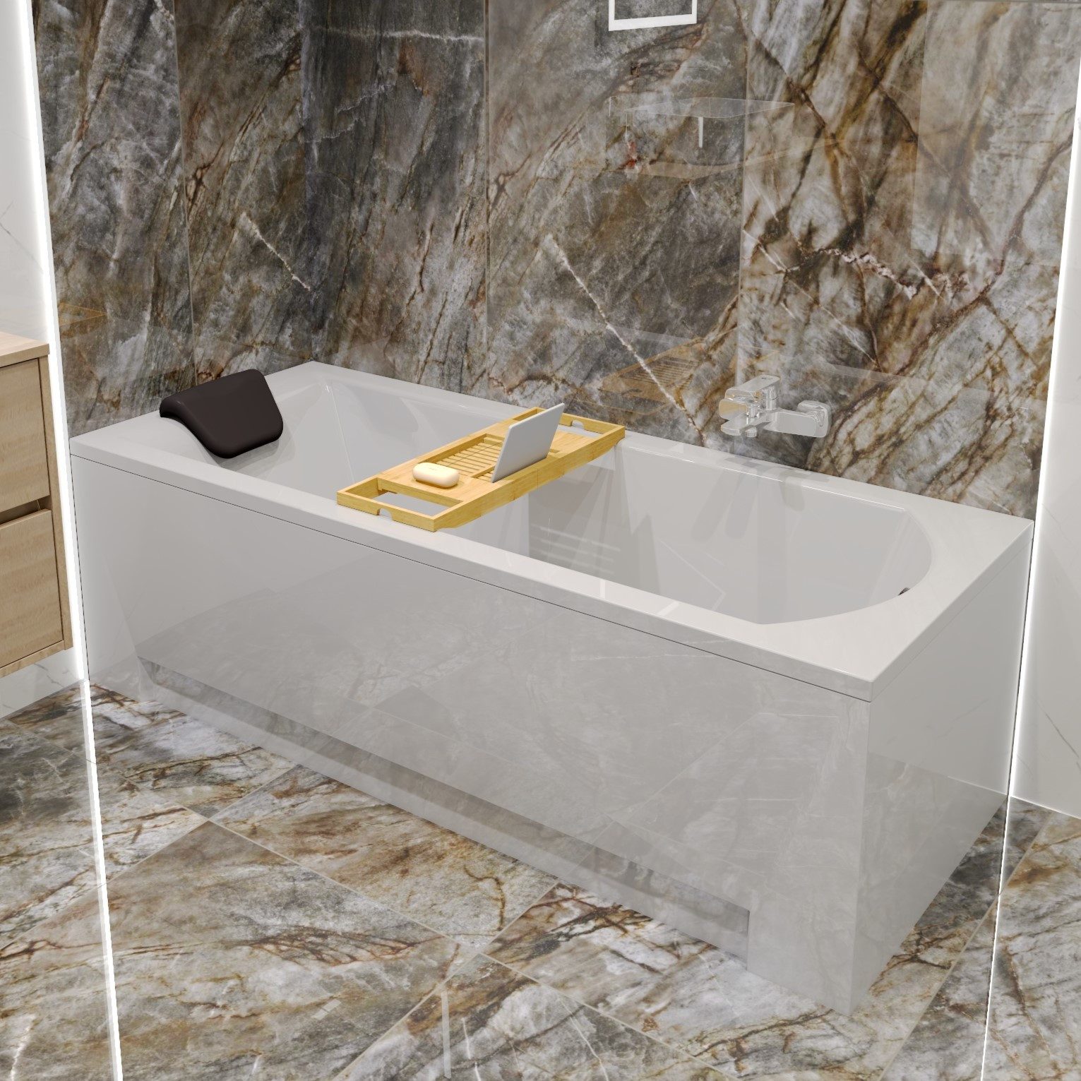 KOLMAN Badewanne Rechteck SHEA 150x70 mit AcrylSchürze + Kopfstütze