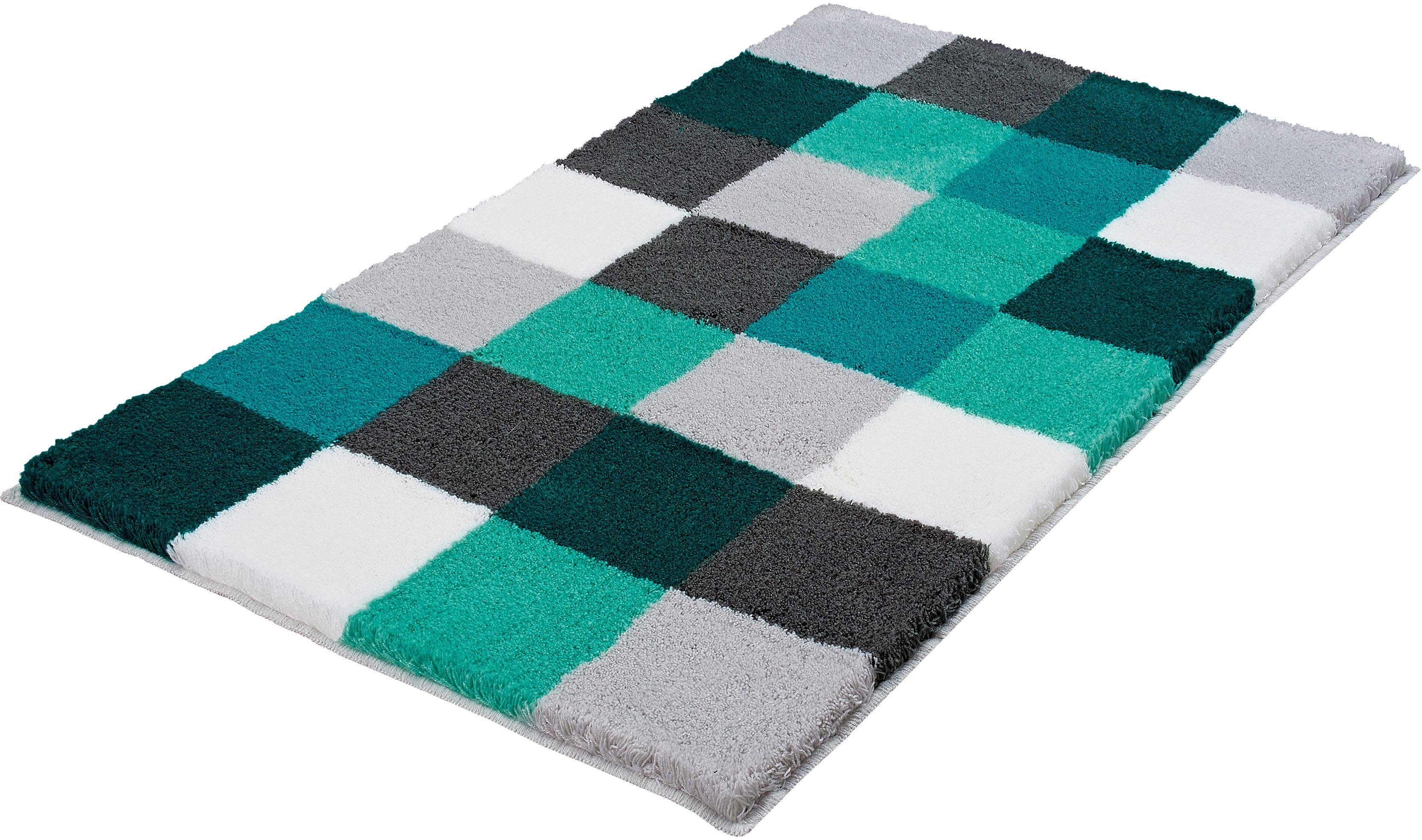 Kleine Wolke Badematte Caro, Badvorleger, Badezimmer Teppich, Höhe 25 mm, rutschhemmend beschichtet, fußbodenheizungsgeeignet, Kunstfaser, rechteckig, Badteppich, modernes Karo-Muster, Pastell-Farben, waschbar