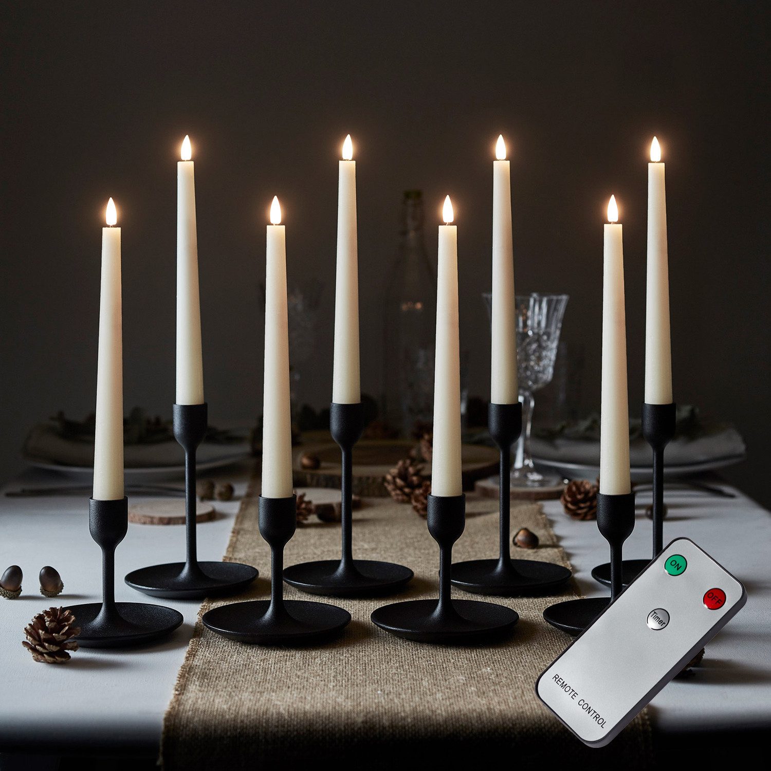 Lights4fun LED-Kerze 8er Set TruGlow® LED Stabkerzen Echtwachs elfenbeinfarben mit Fernbedi