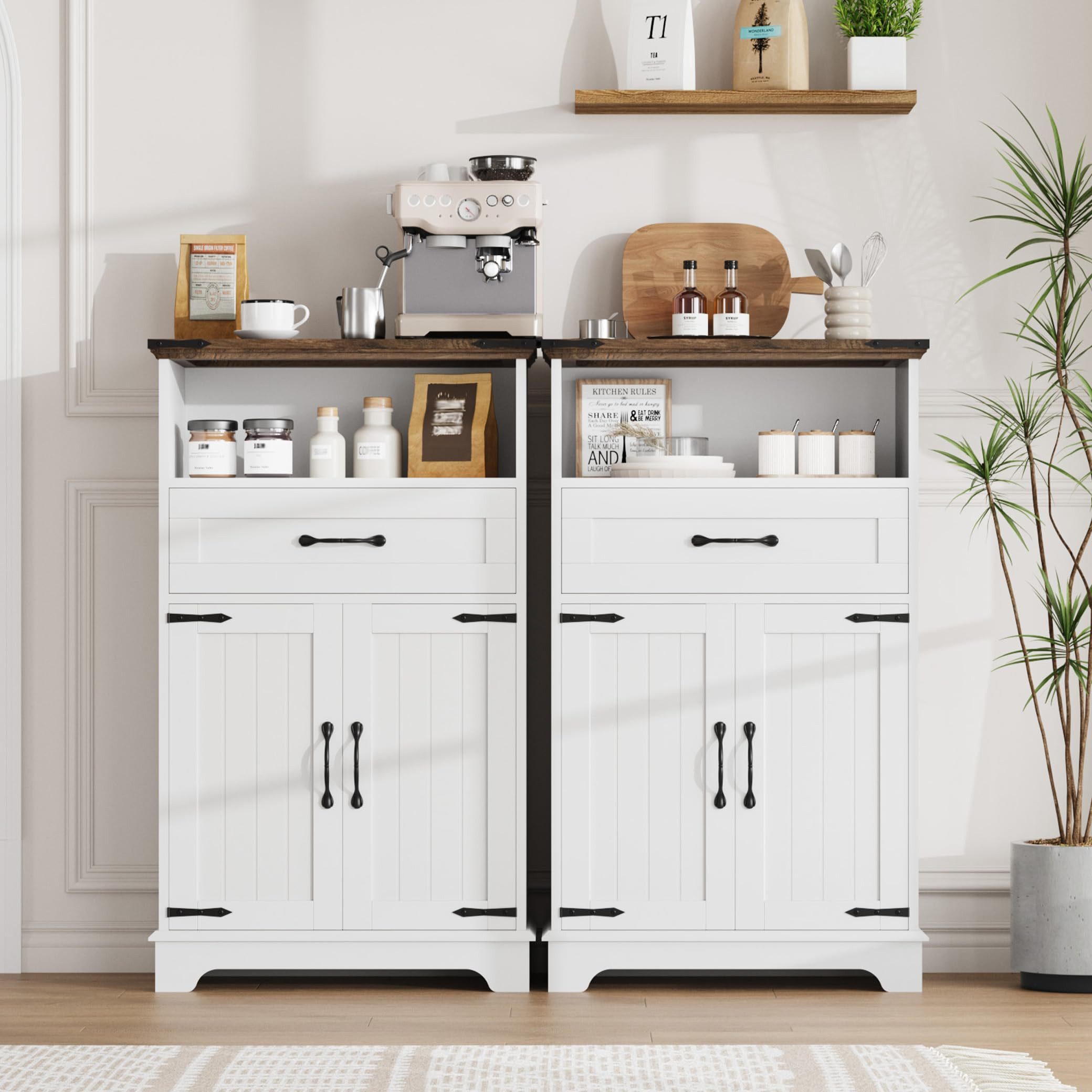 GarveeMore Anrichte Küchen-Sideboard 2er Set im Landhausstil mit Türen und Schublade (2 St)