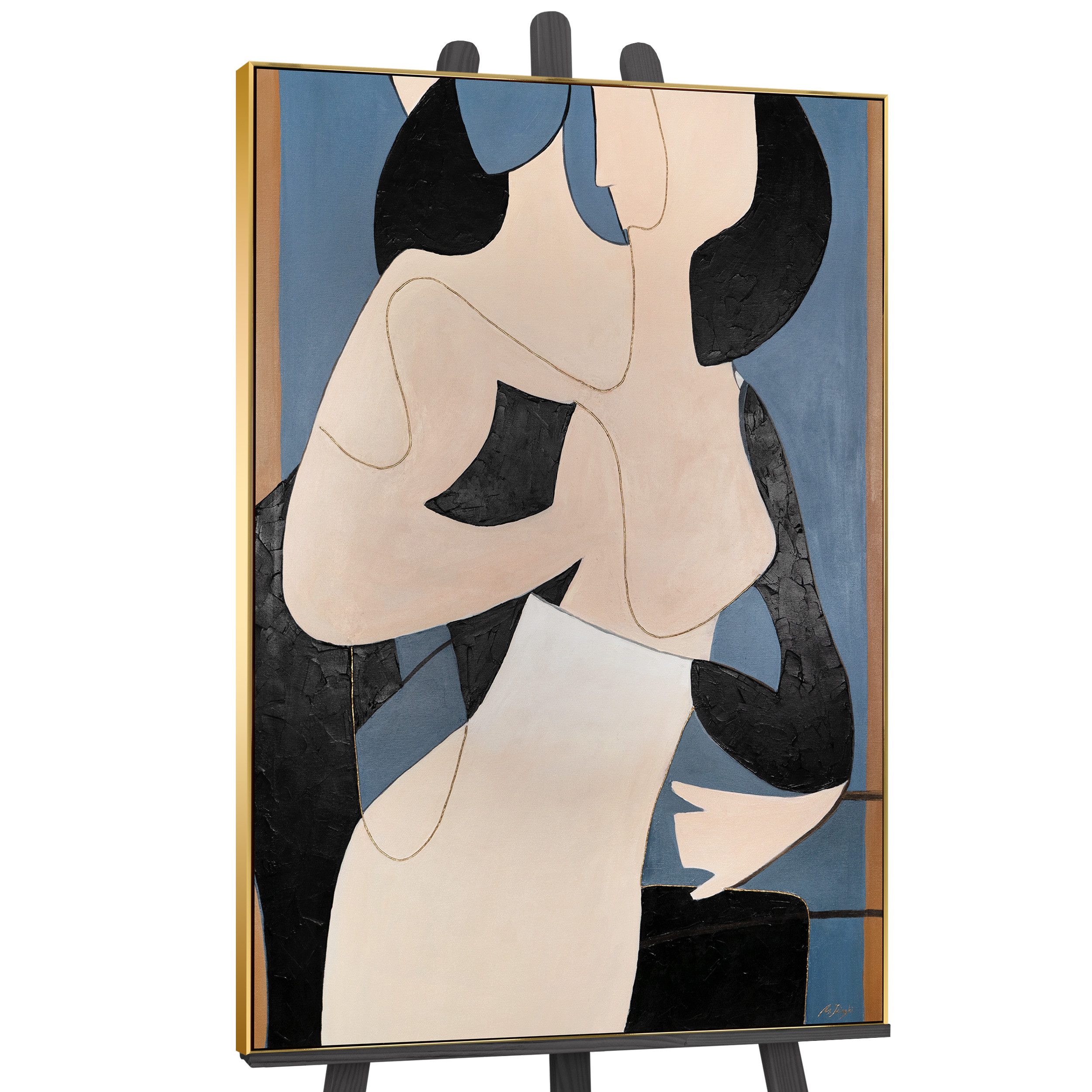 YS-Art Gemälde Gestreifte Symphonie, Abstraktion, Liebespärchen Leinwandbild in einem Schattenfugenrahmen