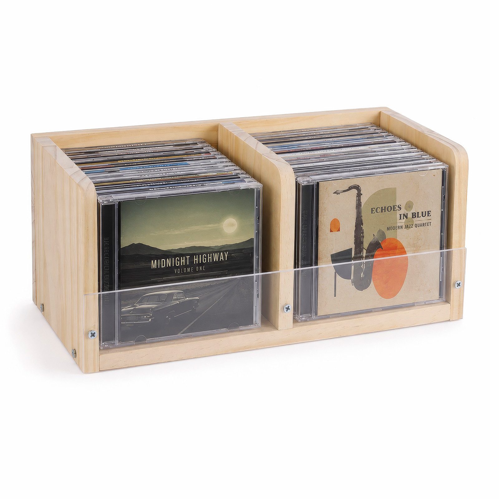 BlingBin CD-Regal CD-Ständer aus Holz und Acryl, 2 Ebenen, für bis zu 30 CD-Hüllen, CD-Aufbewahrung 1-tlg., kompakter Medien Organizer für Schreibtisch, Regal und Wohnzimmer