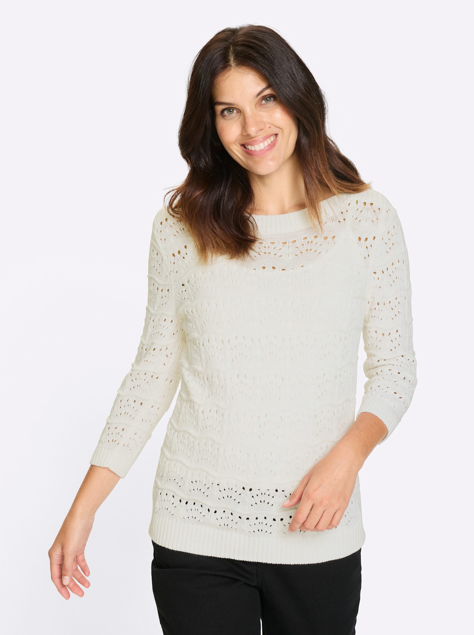 Strickpullover Ajour-Pullover 3/4-Arm Ajour