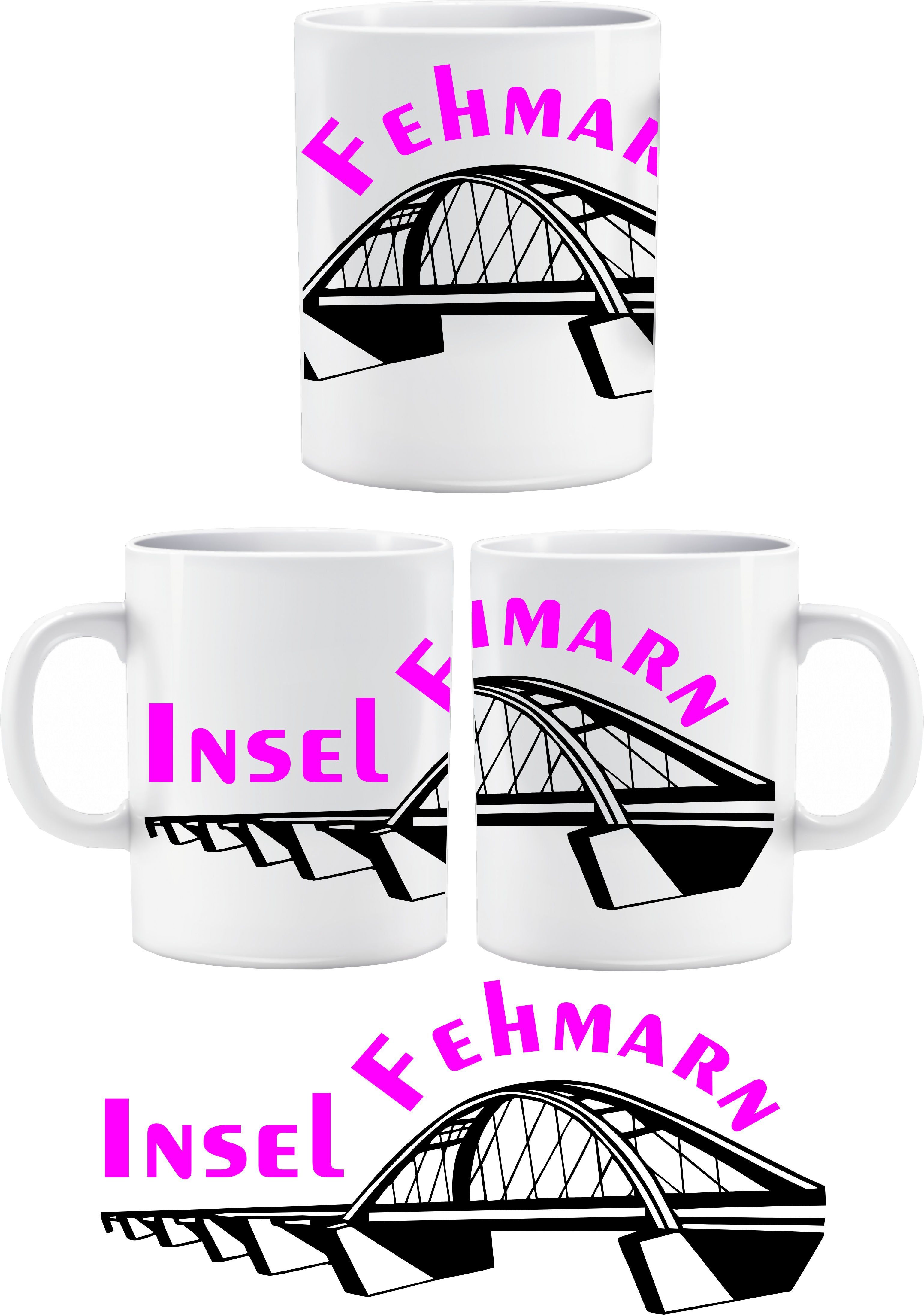 Wandtattoodesign Tasse Tasse mit Druck Fehmarnsundbrücke Fehmarn Pink, mit Fehmarn Motiv