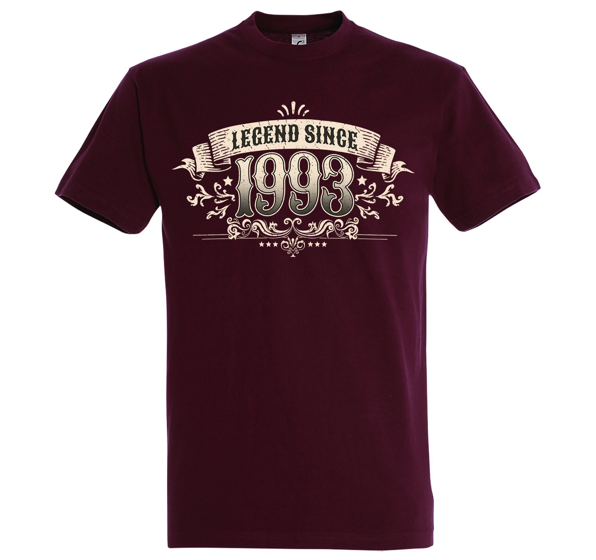 Youth Designz mit T-Shirt 1993" Since trendigem Herren Frontprint Burgund Shirt "Legend